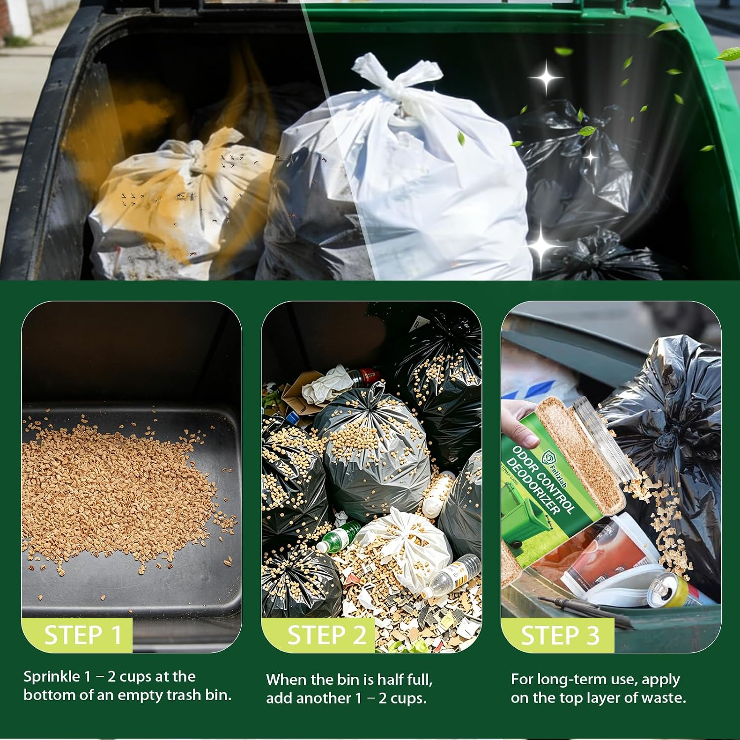 Detalle de Outdoor Trash Can Deodorizer, 2.6 lbs Corn-Cob Pellets with Lemon Scent