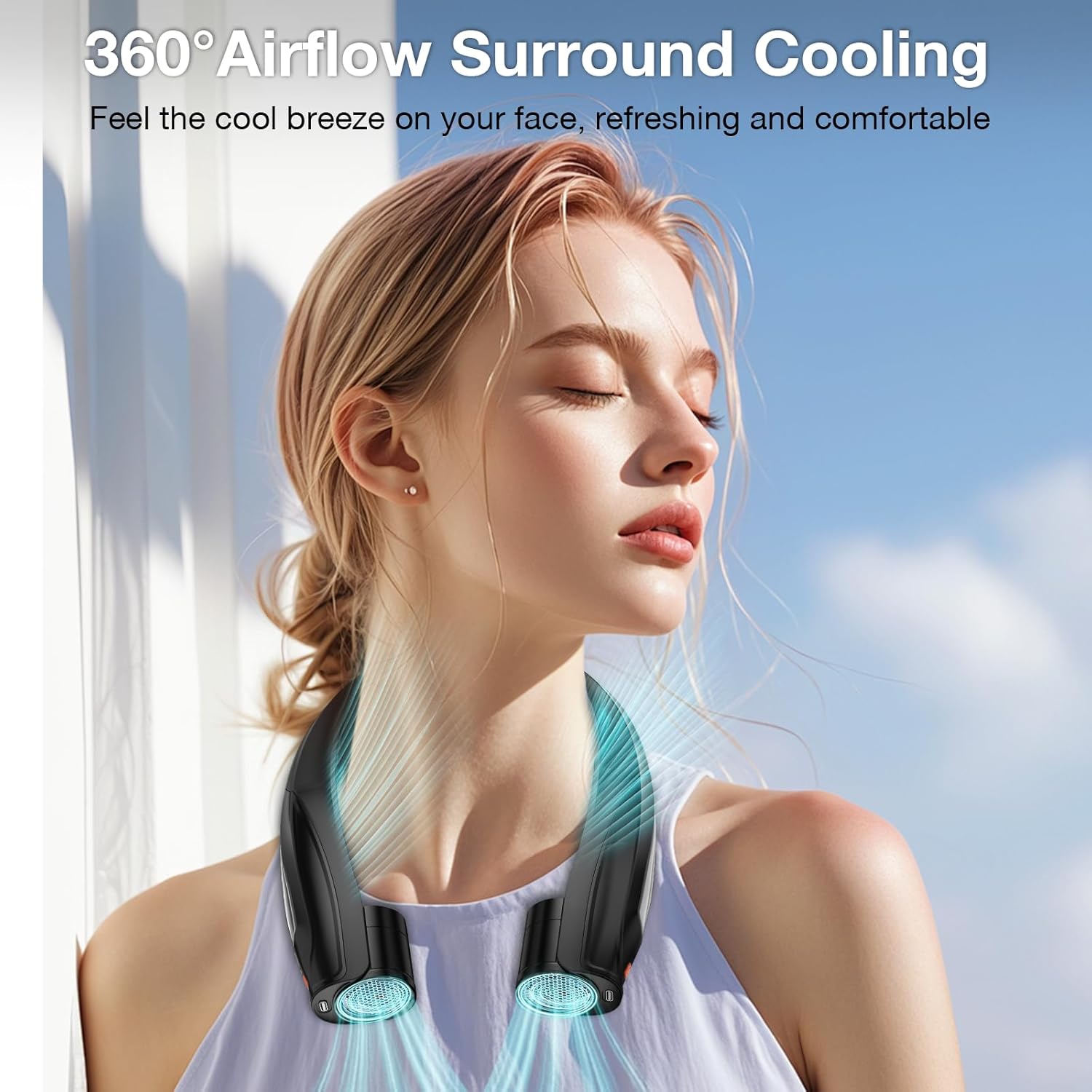 Detalle 2 de Hionly AI Neck Fan: 6-Speed Wearable Personal Cooling with 6000mAh Battery