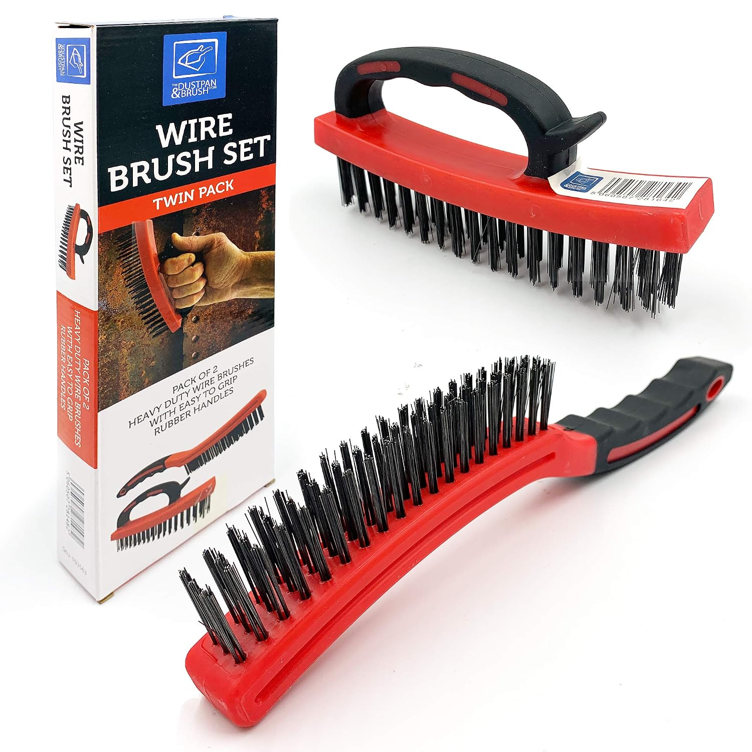 Wire Brush Twin Pack: Heavy Duty Steel Brushes with Easy-Grip Handles