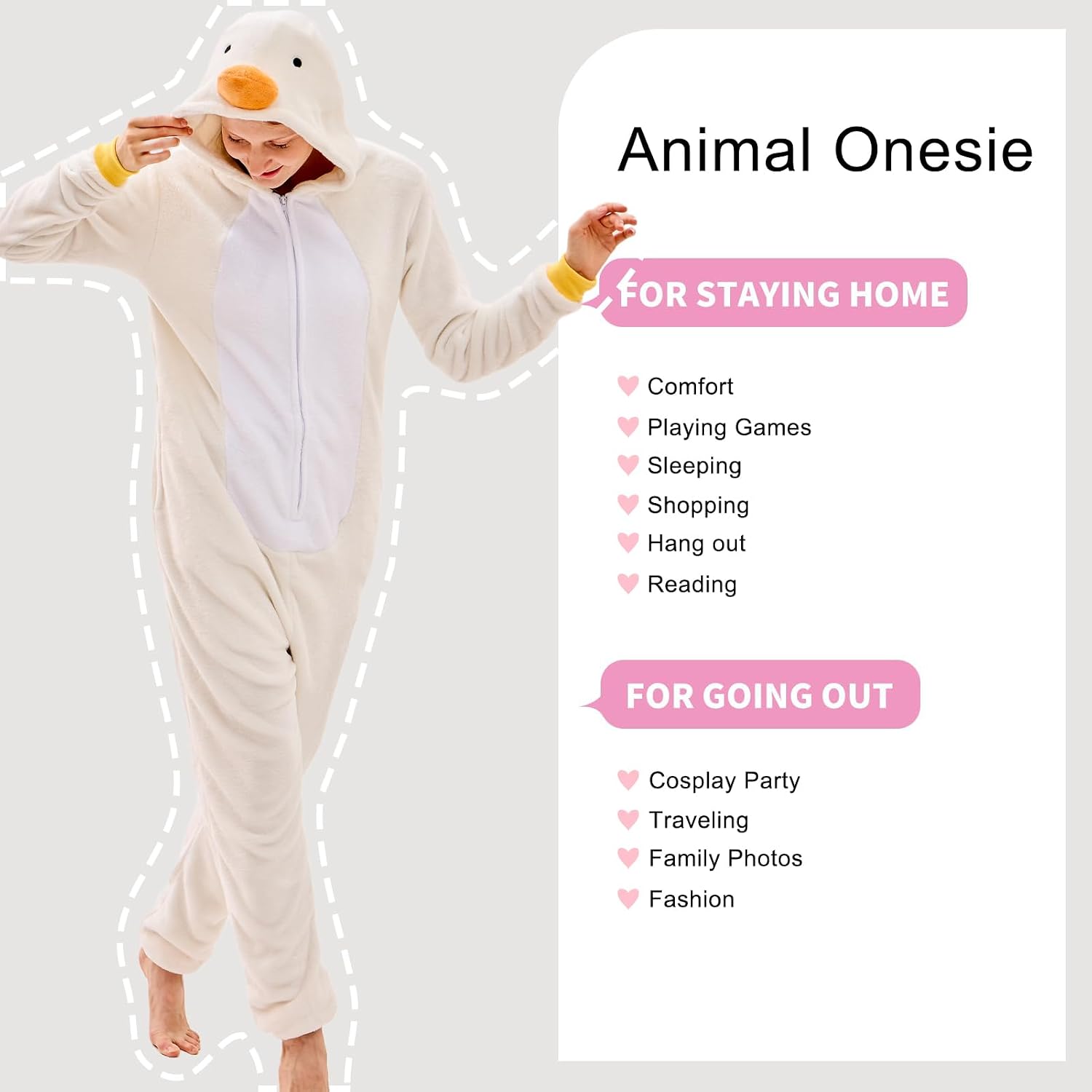 Thumbnail 6 de JUOLOET Unisex Adult Animal Onesie Pyjamas with Hood and Side Pockets