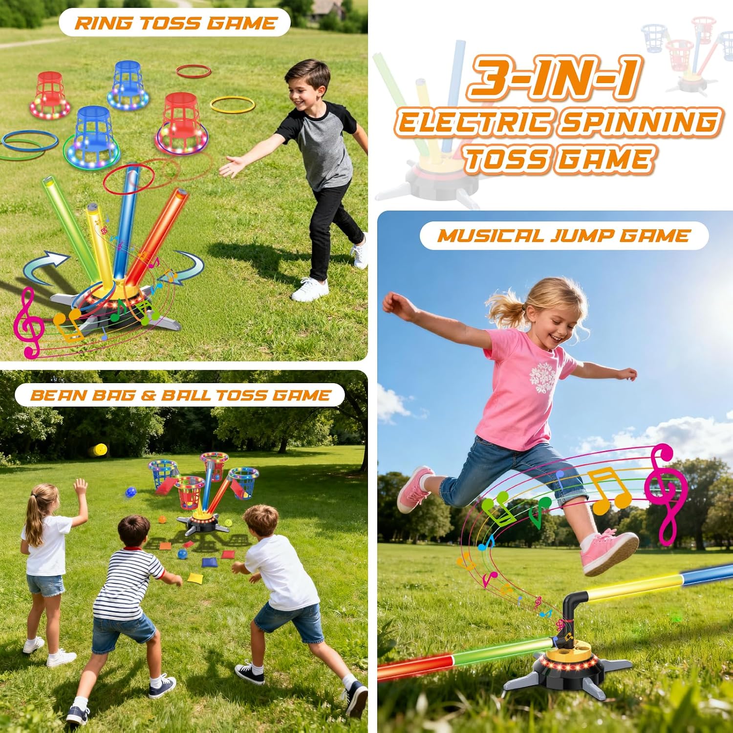 Thumbnail 5 de VATOS 3 in 1 Bean Bag & Ring Toss Game: Electric Spinning Fun for the Whole Family