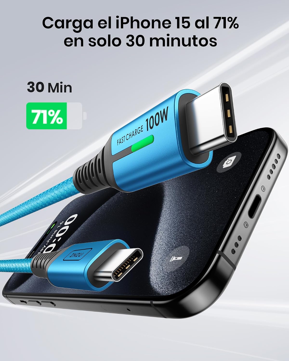 Detalle de INIU USB C auf USB C Kabel 100W, 2m+2m blau