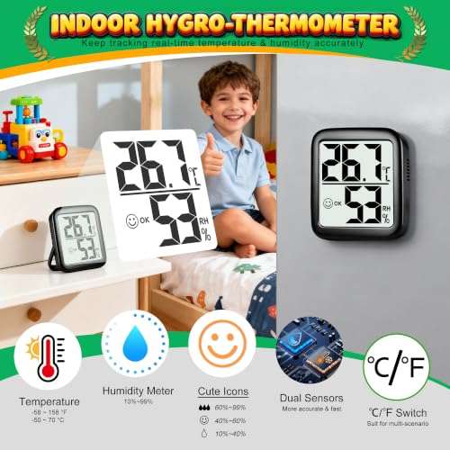 Detalle de Antonki 2 Pack Indoor Room Thermometer Hygrometer – Real-Time Temperature & Humidity Monitor