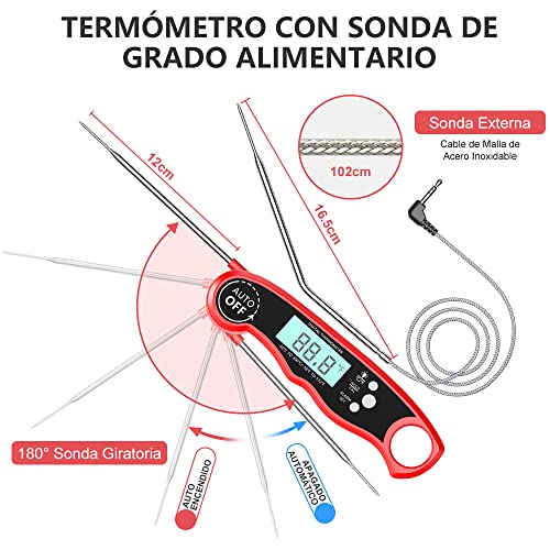 Thumbnail 3 de CIRYCASE termómetro digital de cocina para horno y barbacoa con sonda de 102 cm y pantalla LCD