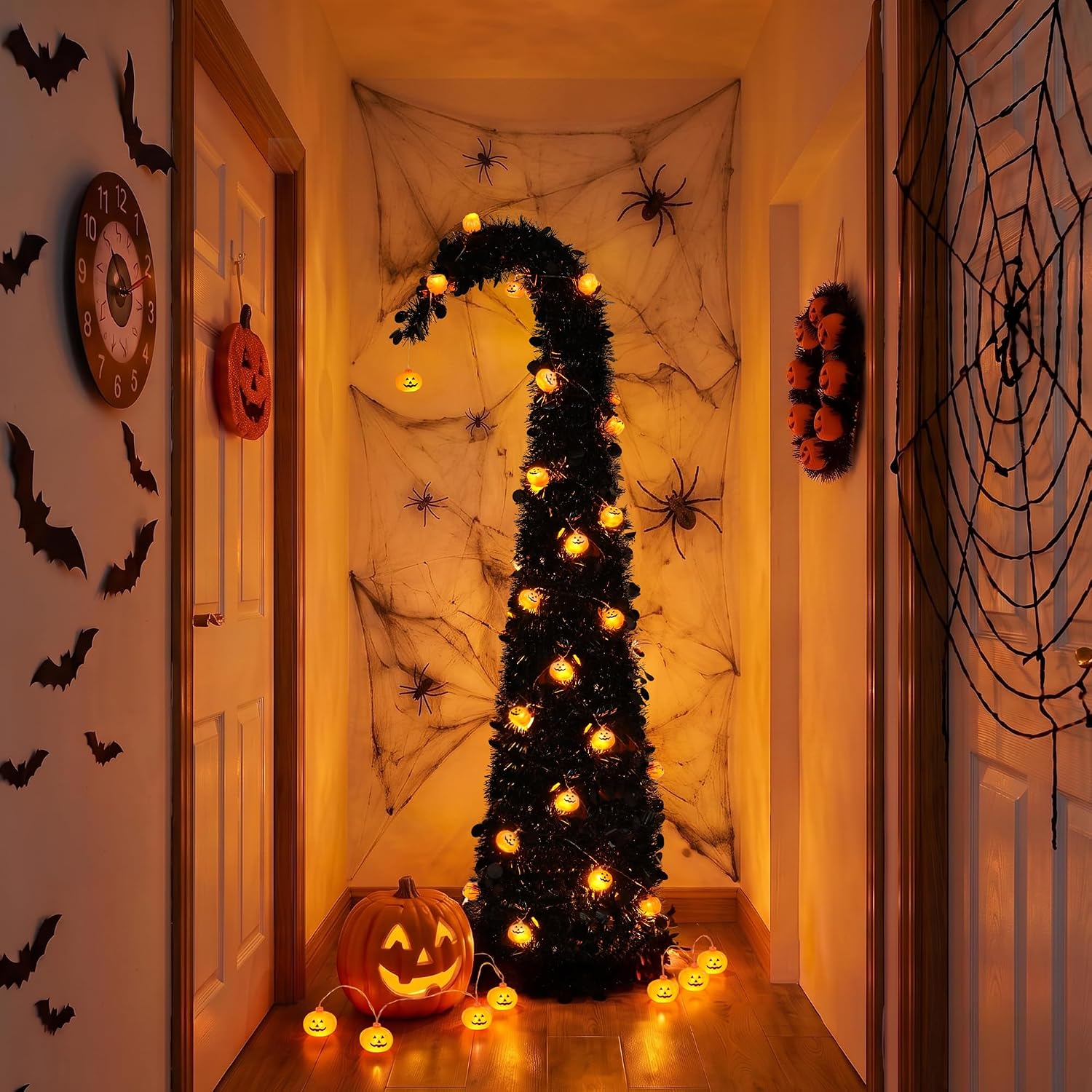Detalle de Brizled 5-Foot Black Halloween Tree with Pop-Up Design and Battery-Powered Lights