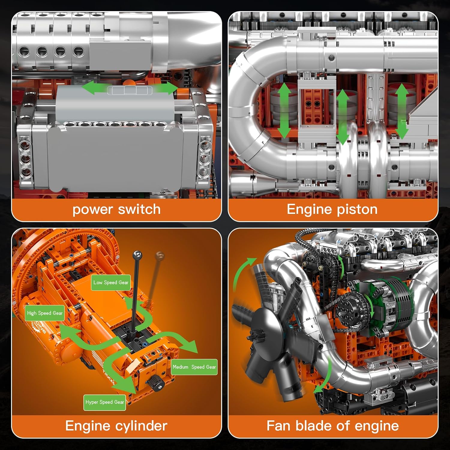Thumbnail 5 de Mould King 10200 V8 Motor Technik-Modellbausatz mit Getriebesimulation (3.472 Teile)