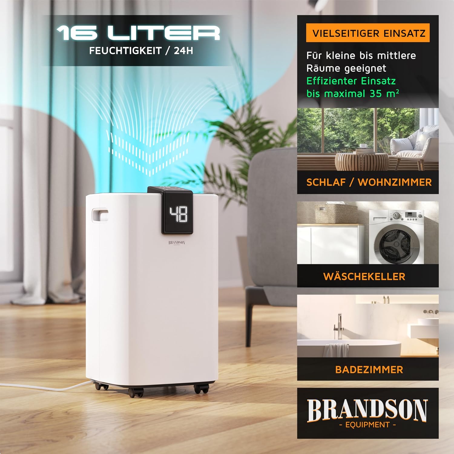 Detalle de Brandson Luftentfeuchter 16L mit Kompressor – kompakte Lösung für Feuchtigkeitsprobleme