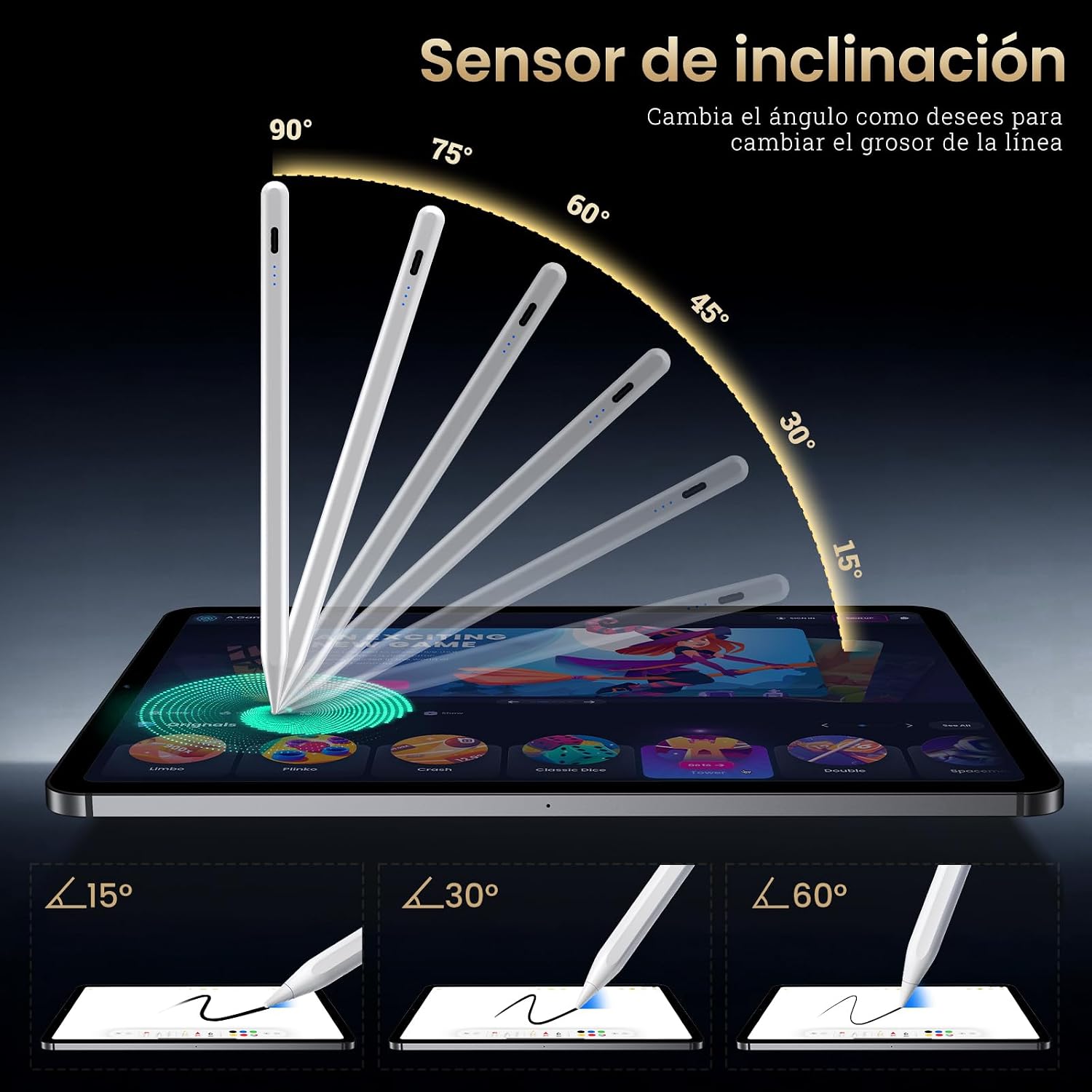 Detalle 2 de BAZO Lápiz para iPad (2018-2026): carga rápida, detección de inclinación y rechazo de palma