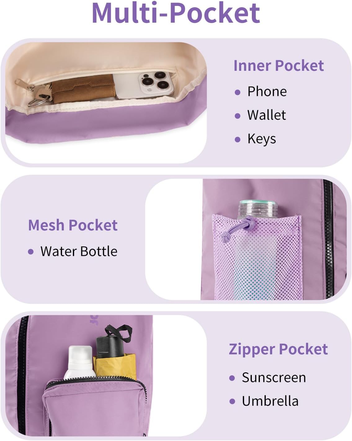 Detalle de WANDF Drawstring Gym Bag: 24L Water-Resistant Sports Bag with Shoes Compartment