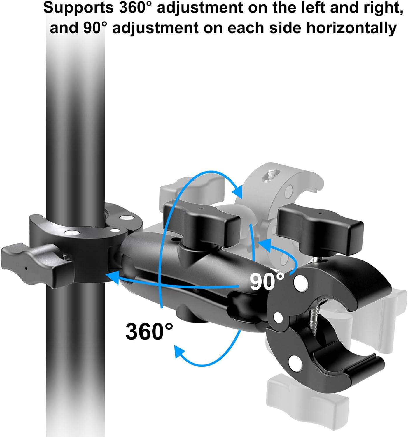 Thumbnail 2 de Double Super Crab Clamp motorcycle handlebar tap-action camera clamp with rotating ball head (360°) — dual clamp for action cameras, rods and tripods