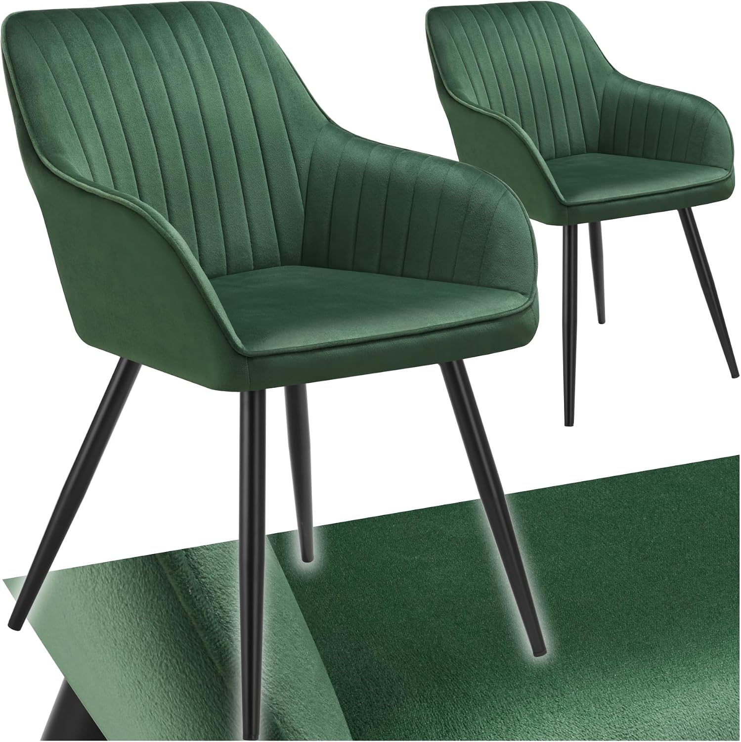 Detalle de tectake 405740 matstolar i sammet, 2-pack, mörkgrön/svart