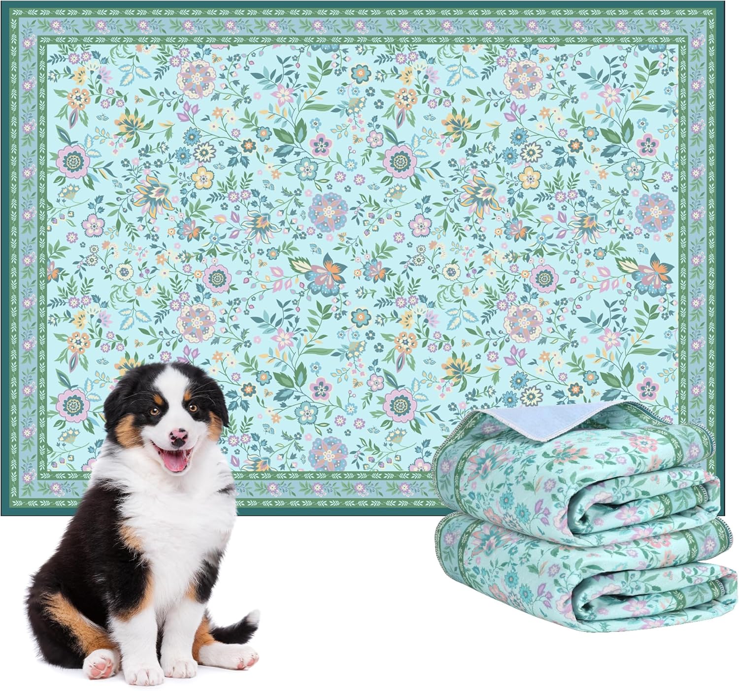 Detalle de Baodan Washable Puppy Pads (2 Pack) Waterproof Dog Pee Pads, 45x60 cm, Flower Pattern