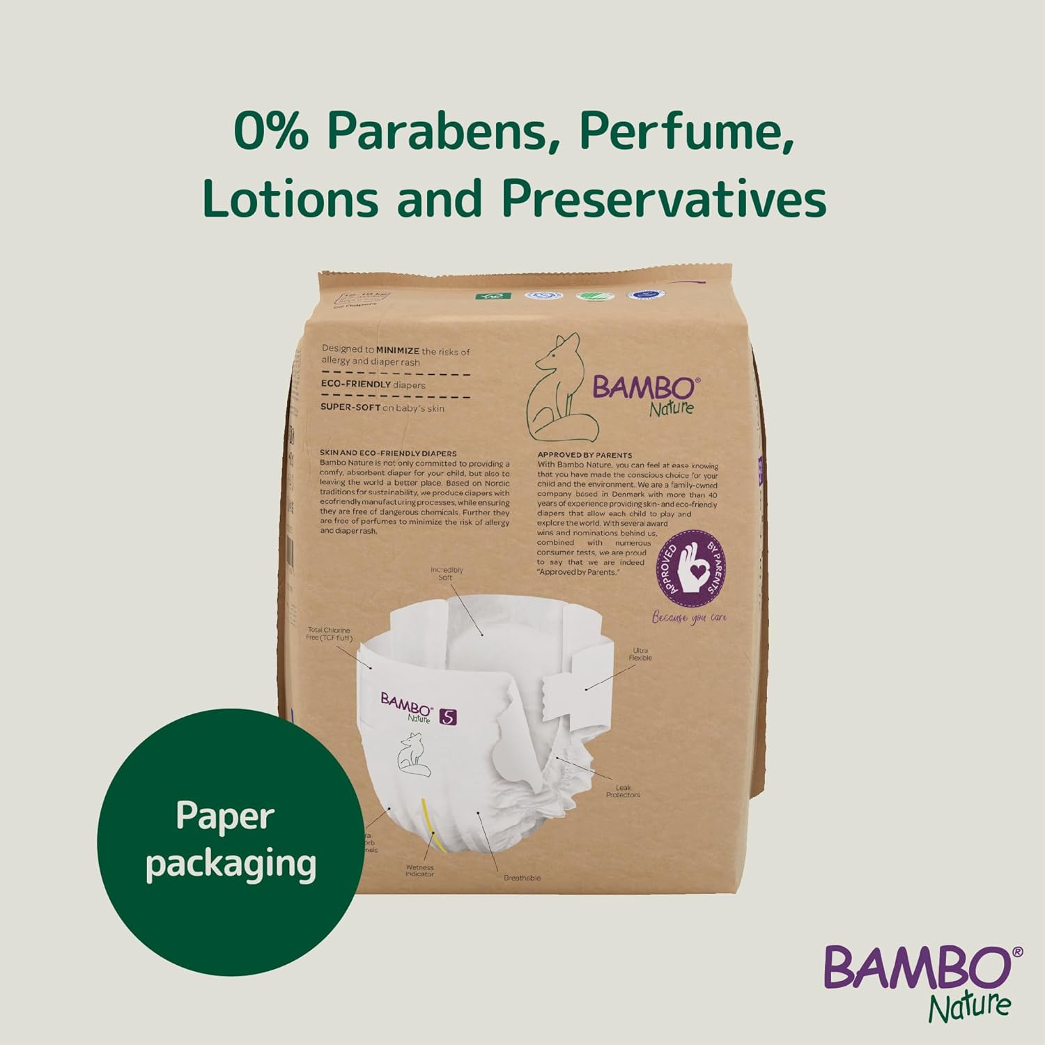 Detalle de Bambo Nature Premium Eco Nappies Size 5 (27-40lb/12-18kg) – 132 Pack, Eco-Labelled