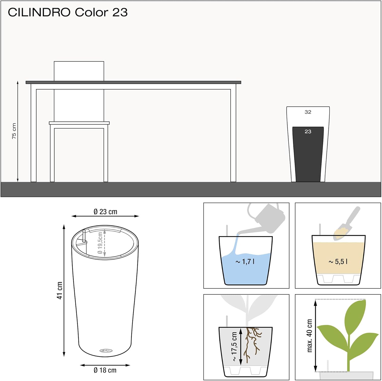 Thumbnail 3 de LECHUZA ZYLINDER 23 sandbraun 13948