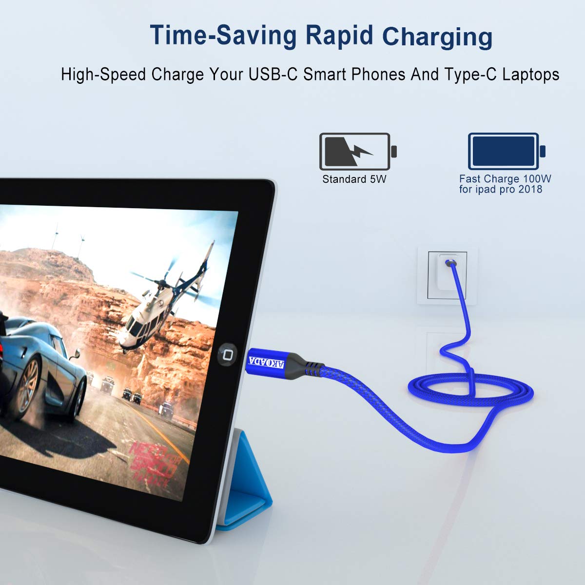 Thumbnail 3 de AkoaDa 100W USB‑C to USB‑C Fast Charging Cable (10ft) Nylon Braided