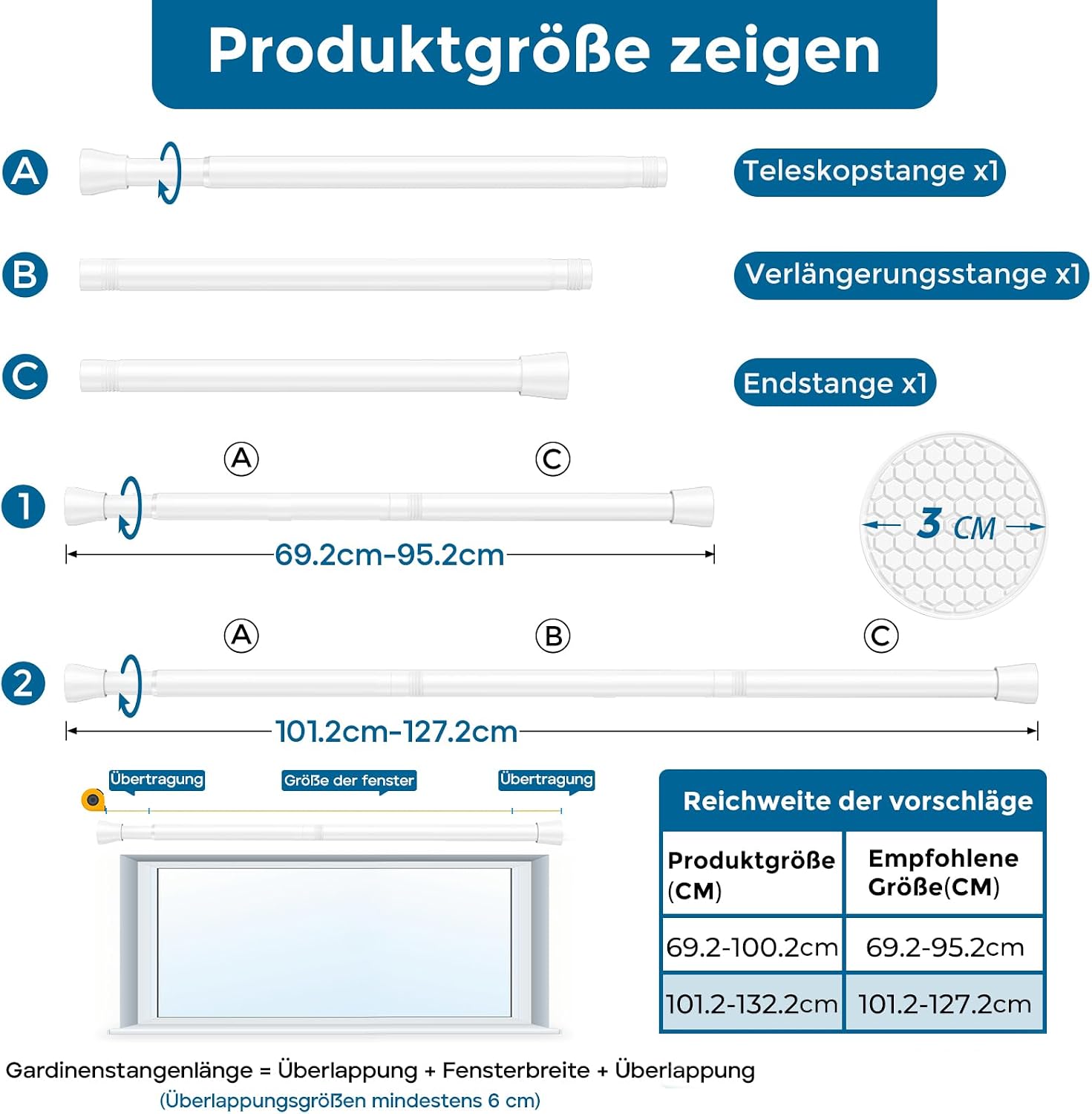 Thumbnail 1 de AIZESI Gardinenstange ohne Bohren 70–120 cm