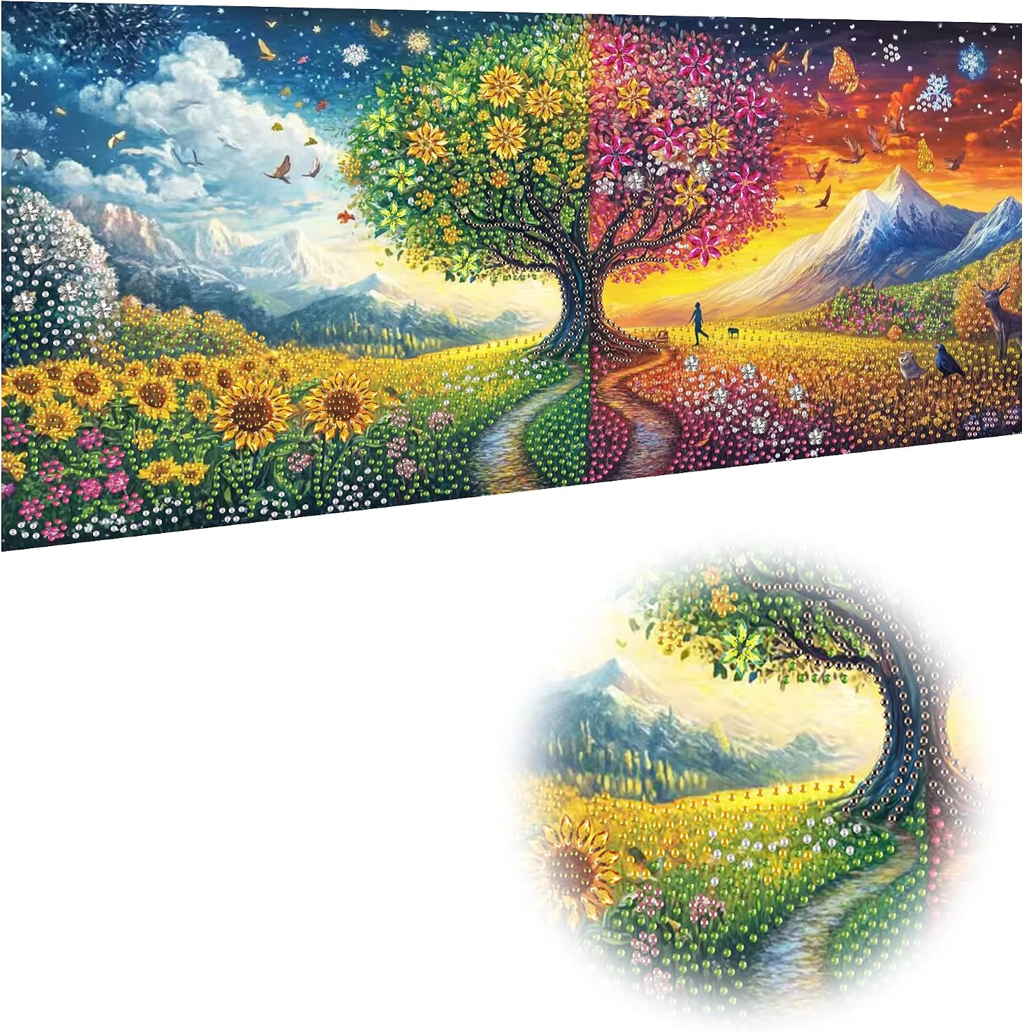 Detalle de Reofrey DIY Special Shape Large Diamond Art Kit — Tree and Landscape, 30x60cm