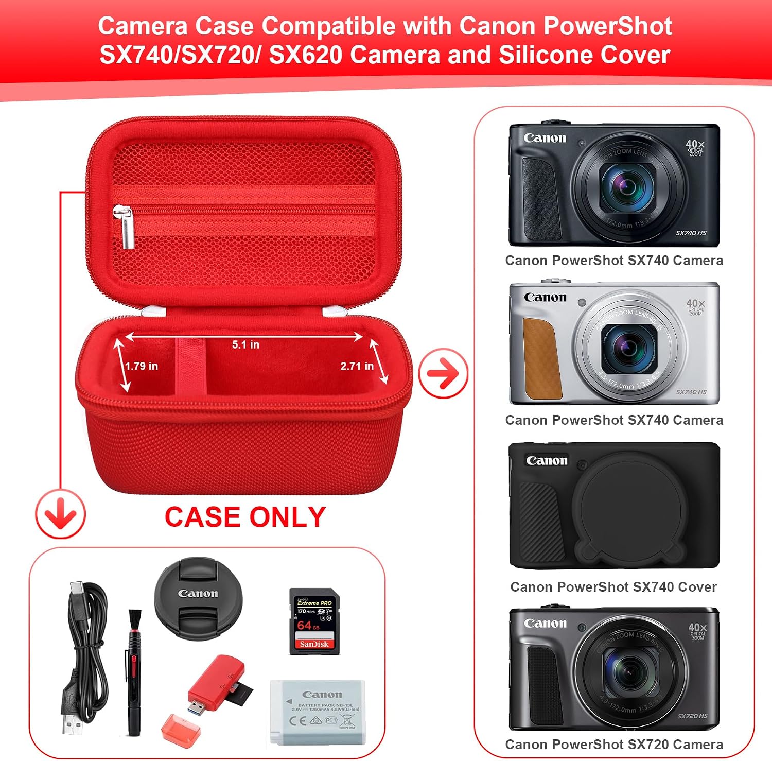 Thumbnail 2 de RAIALL Camera Case for Canon PowerShot SX740 HS / SX730 HS / SX720 HS / SX620 HS