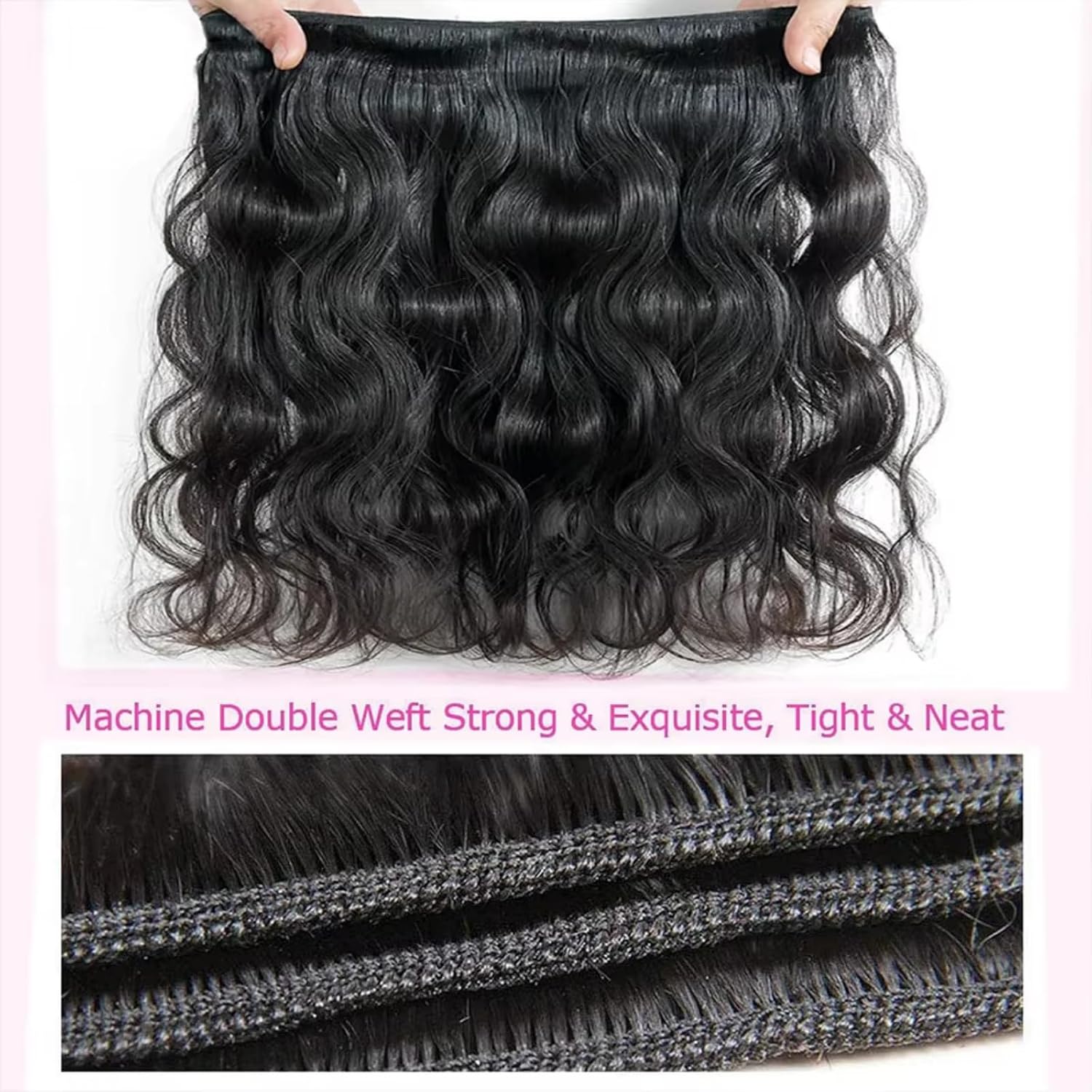 Detalle 1 de SDDRSRA 12A Human Hair Bundles, 20/22/24-Inch Body Wave, Natural Black