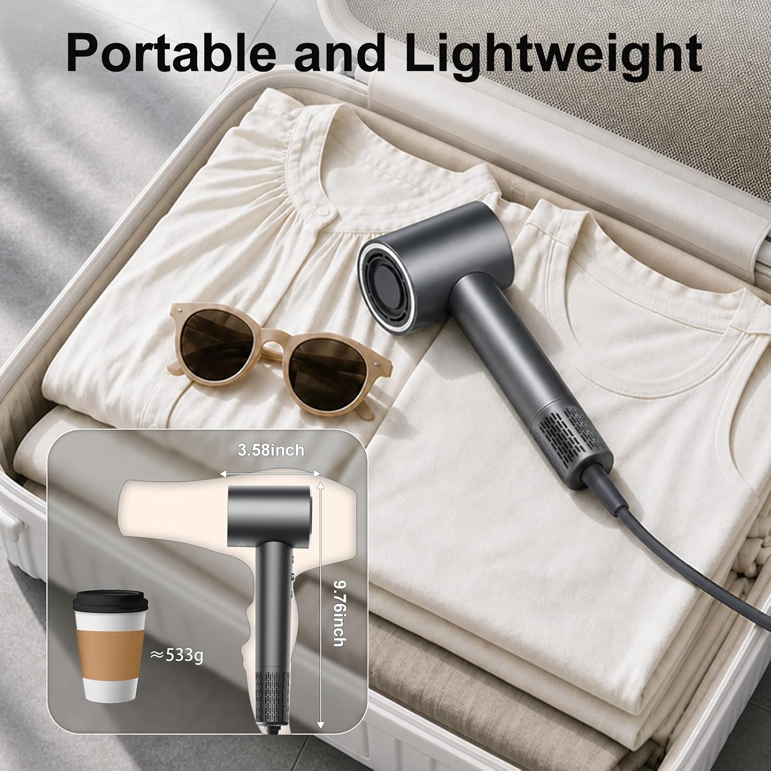 Detalle de FAMOO Hair Dryer: 160,000 RPM High-Speed Ionic Blow Dryer with Diffuser & Nozzle
