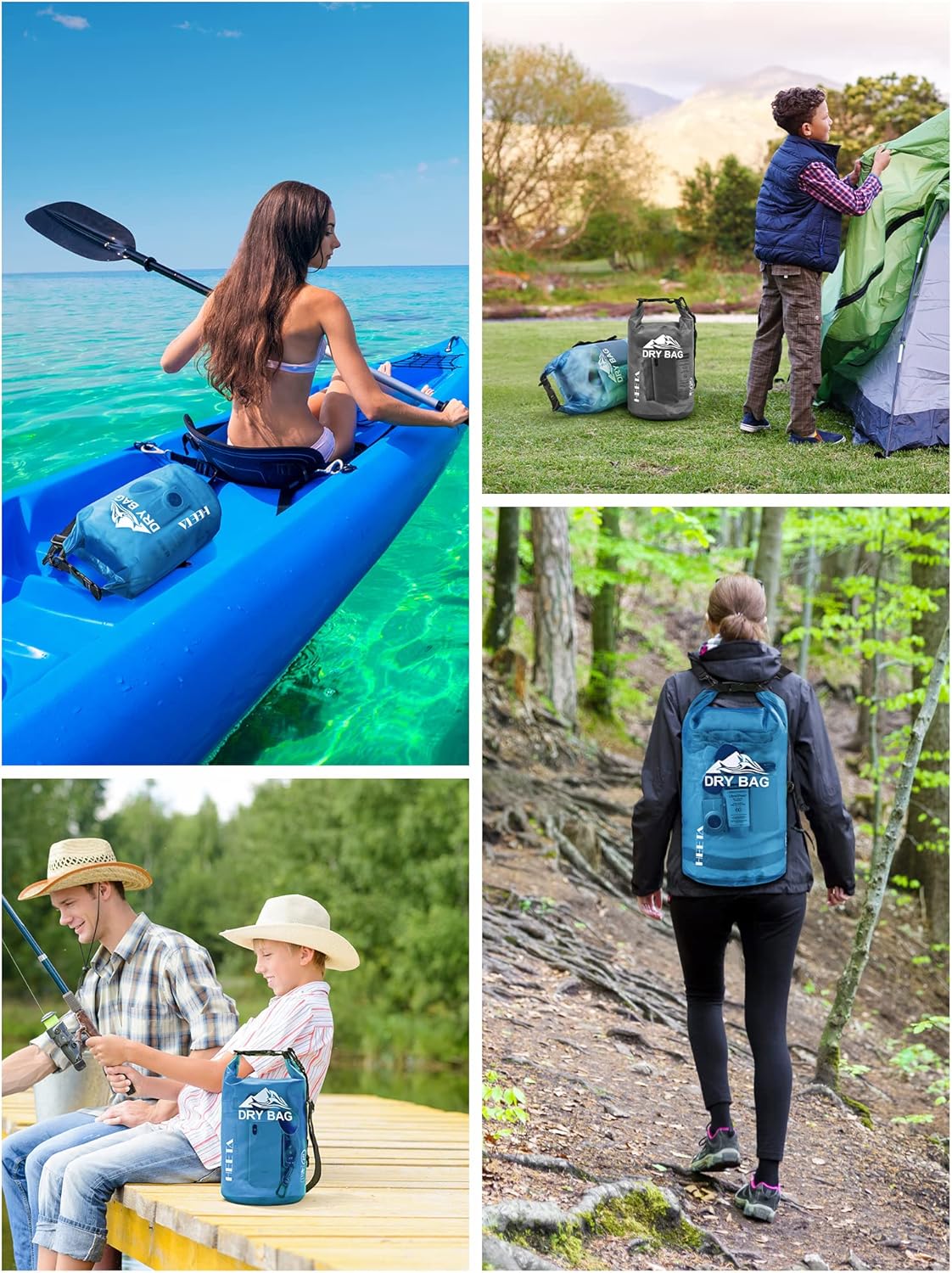 Detalle de HEETA Dry Bag Waterproof 5L with Phone Case: Lightweight, Roll-Top Dry Storage for Water Sports