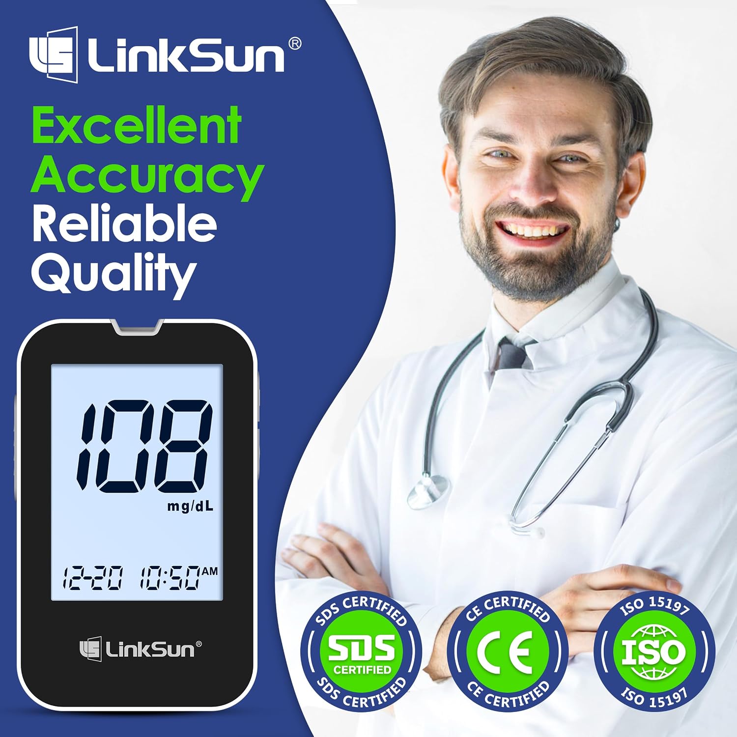Detalle 2 de LinkSun G-425-2V Blood Glucose Monitor Kit, Large Display, 100 Strips