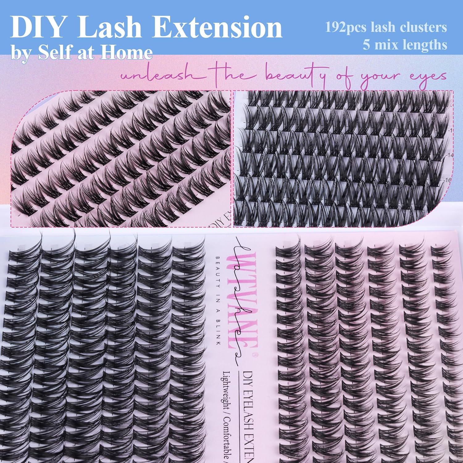 Thumbnail 6 de Fairy Lash Clusters Kit Wispy Eyelash Clusters DIY 8-16mm — 192pcs with Bond, Seal & Tweezers
