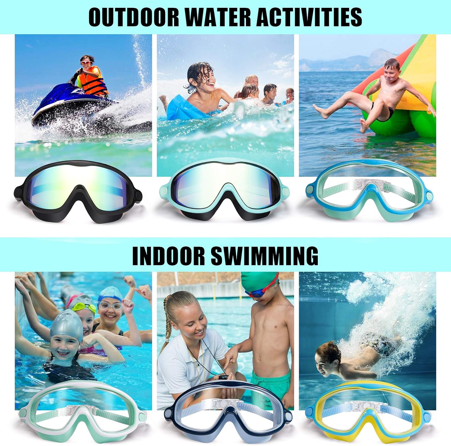 Detalle 2 de Seago Swim Goggles 2 Pack, Anti-Fog UV 3-14