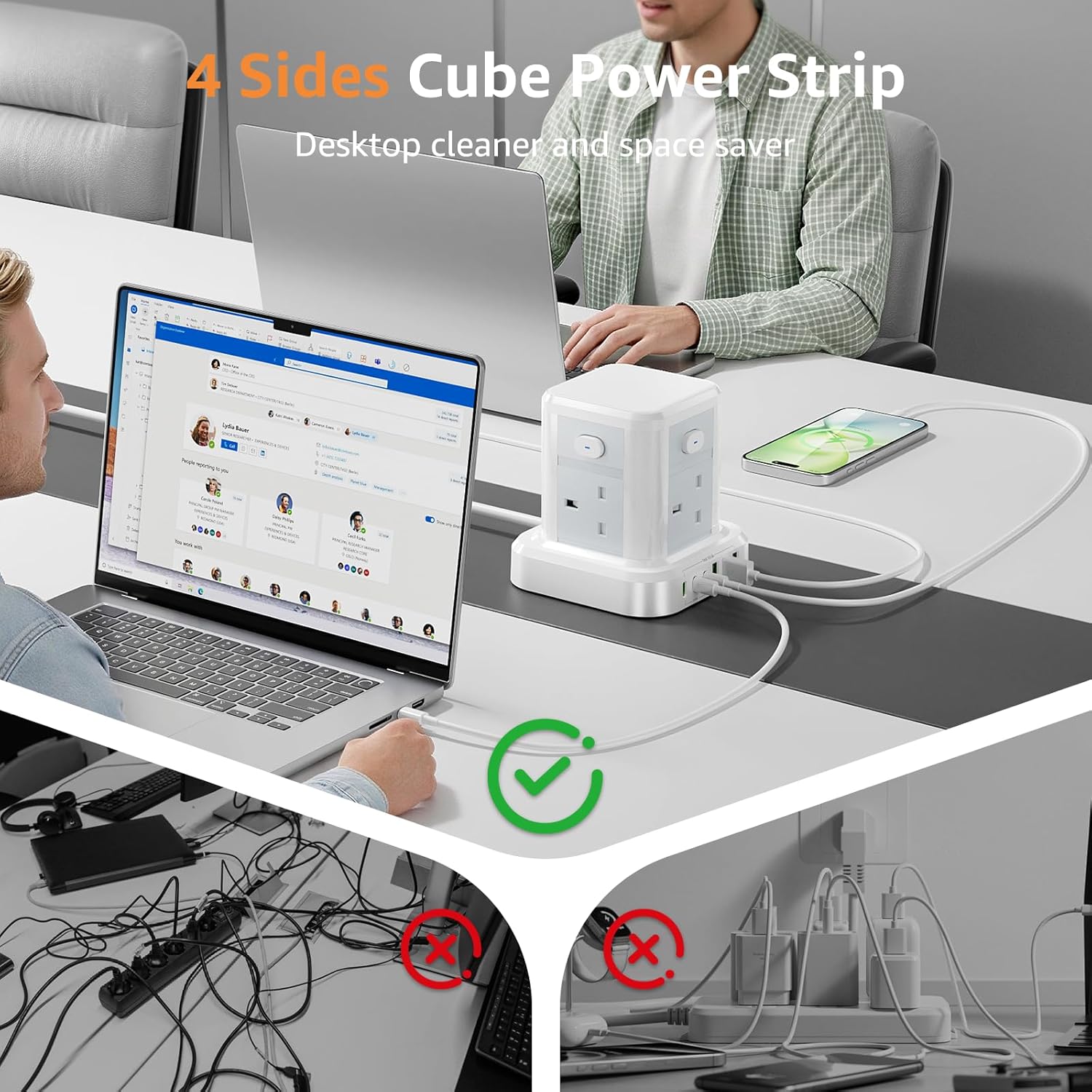 Thumbnail 4 de Cube Extension Lead with USB Slots: 4-Sided Tower Power Strip with 4 AC outlets and 6 USB ports