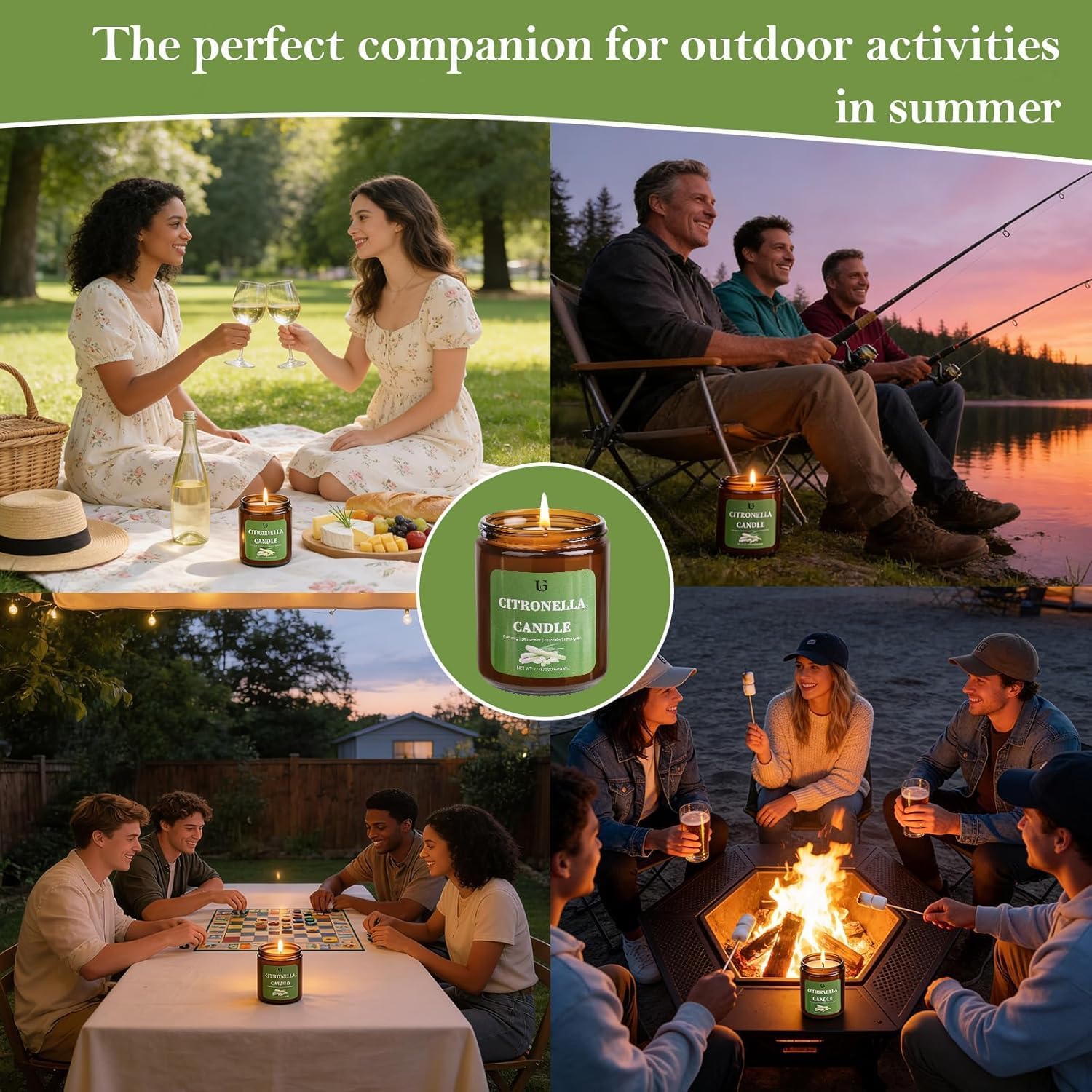 Detalle 2 de Citronella Candles Outdoor: Large 7oz Lemongrass Soy Jar (2-Pack) for Patio, Garden, and Camping
