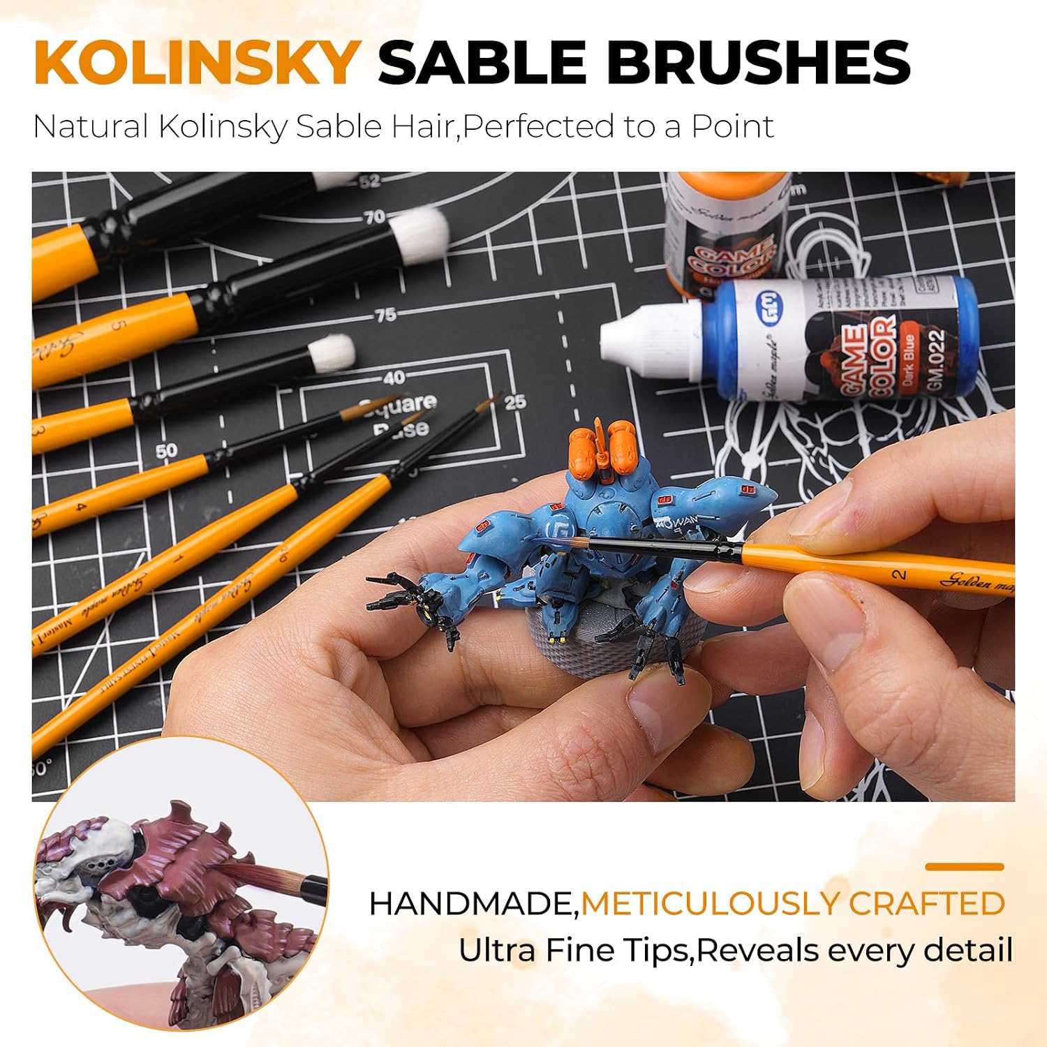 Detalle de Golden Maple 7-Piece Miniature Paint Brush Set with Kolinsky Sable and Dry Brushes
