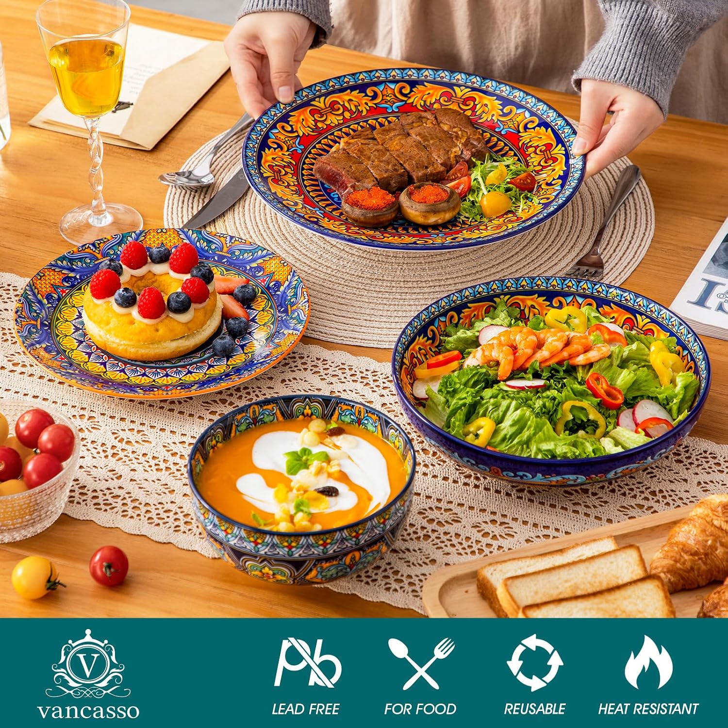 Detalle de Vancasso KRVI 24-Piece Bohemian Dinnerware Set for 6