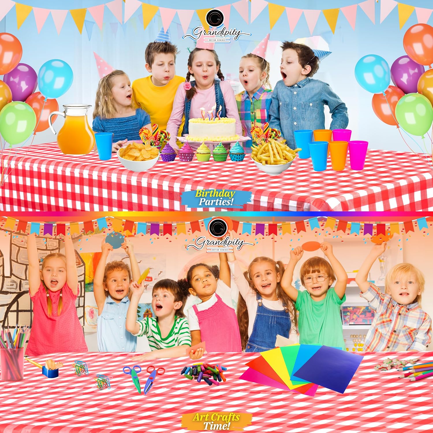 Detalle de Grandipity Red Gingham Checkered Plastic Table Cloth (6 Pack) 54x108 inches for Rectangle Tables