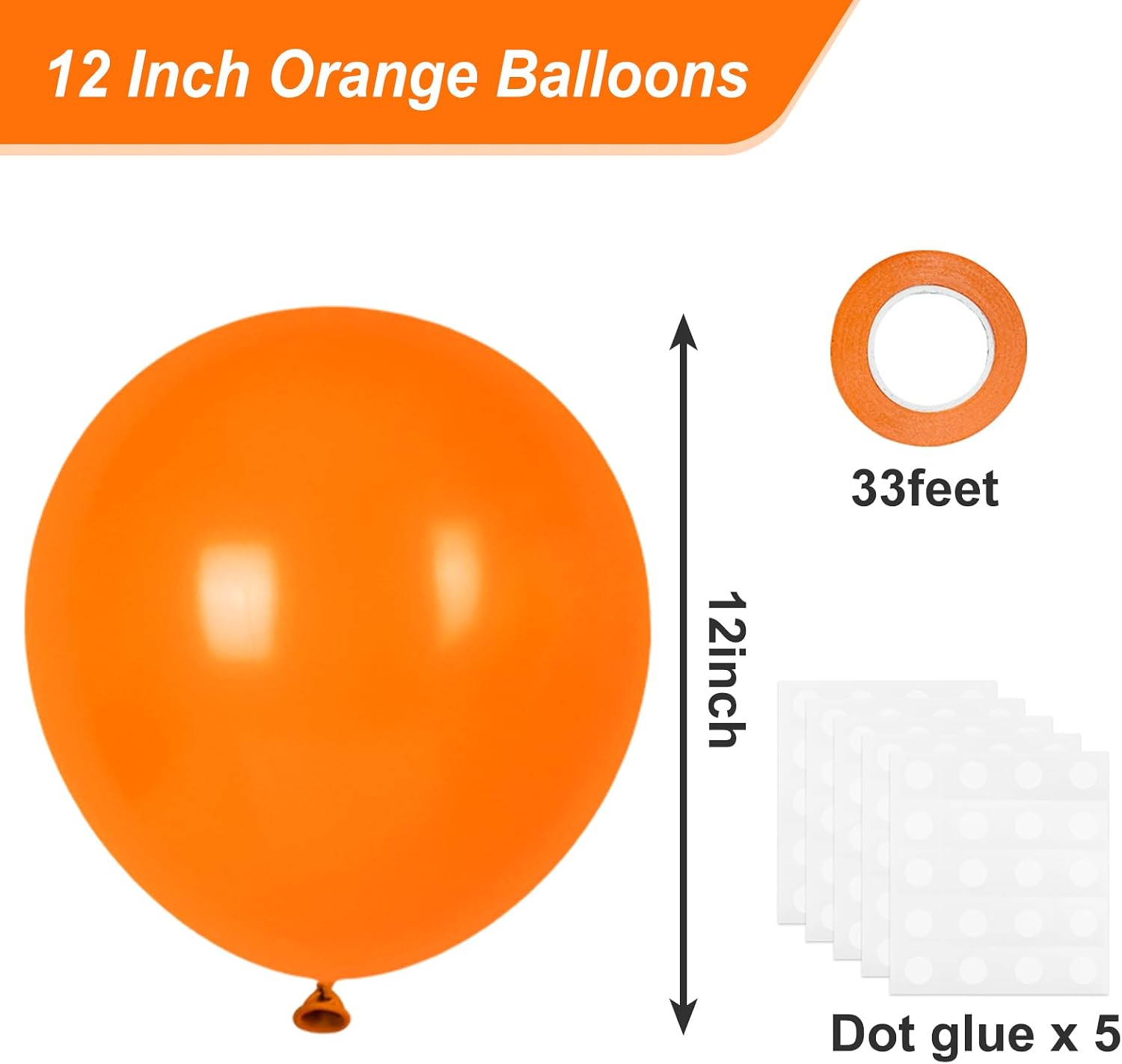 Detalle de RUBFAC Orange Latex Balloons, 120 Count, 12-Inch Round Party Decorations