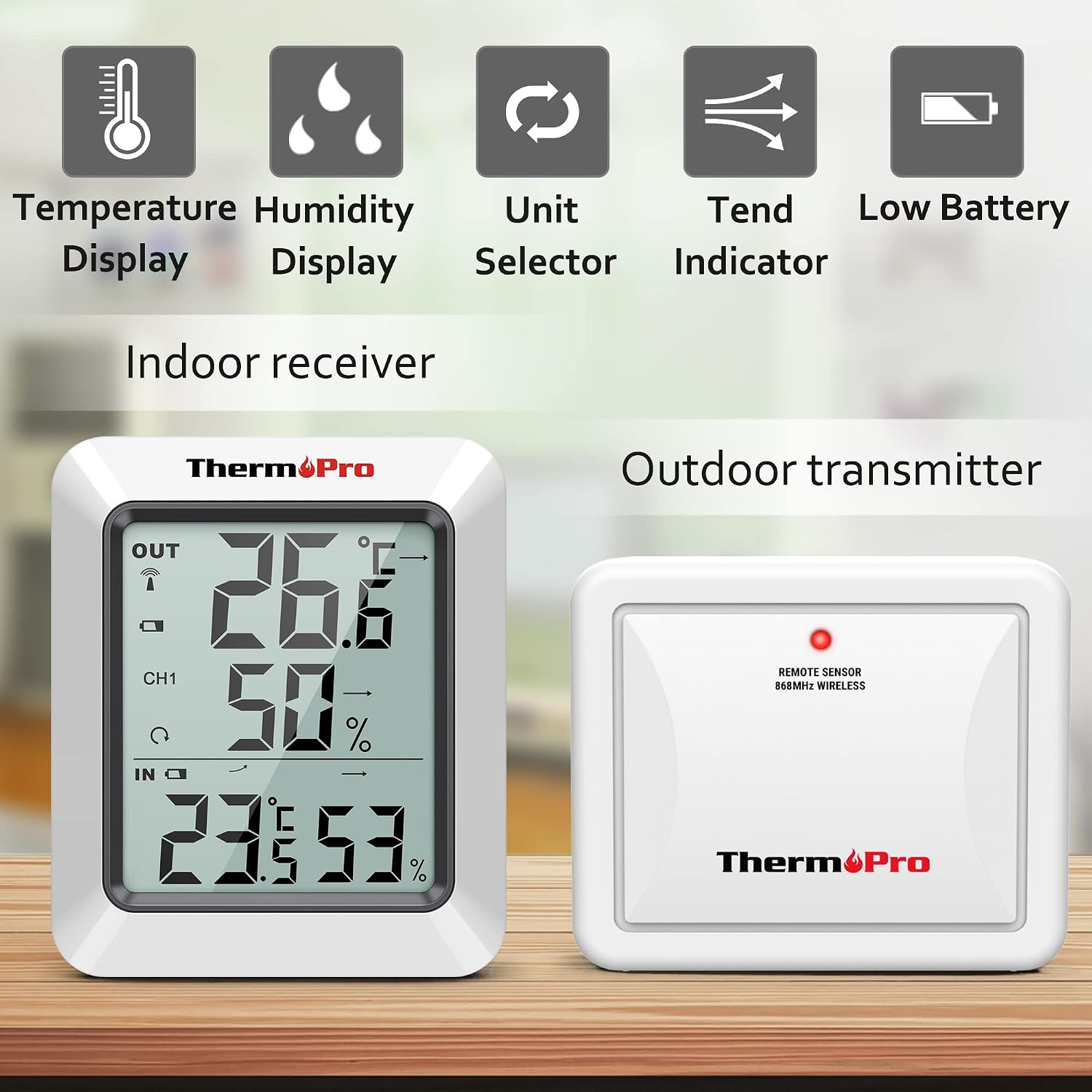 Detalle 2 de ThermoPro TP60S termometro wireless interno esterno