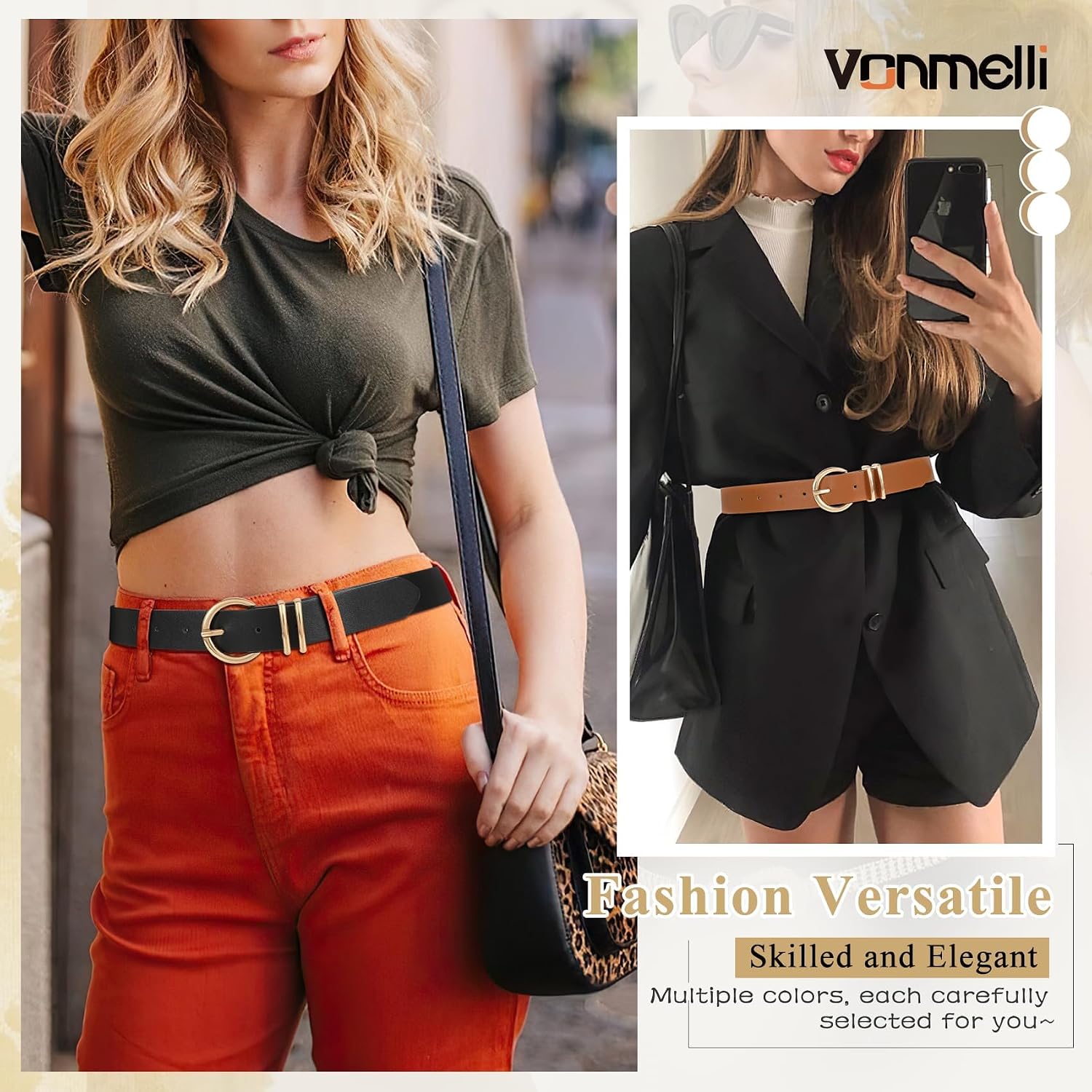 Detalle de VONMELLI leather belt 2 pack 1.1 inch