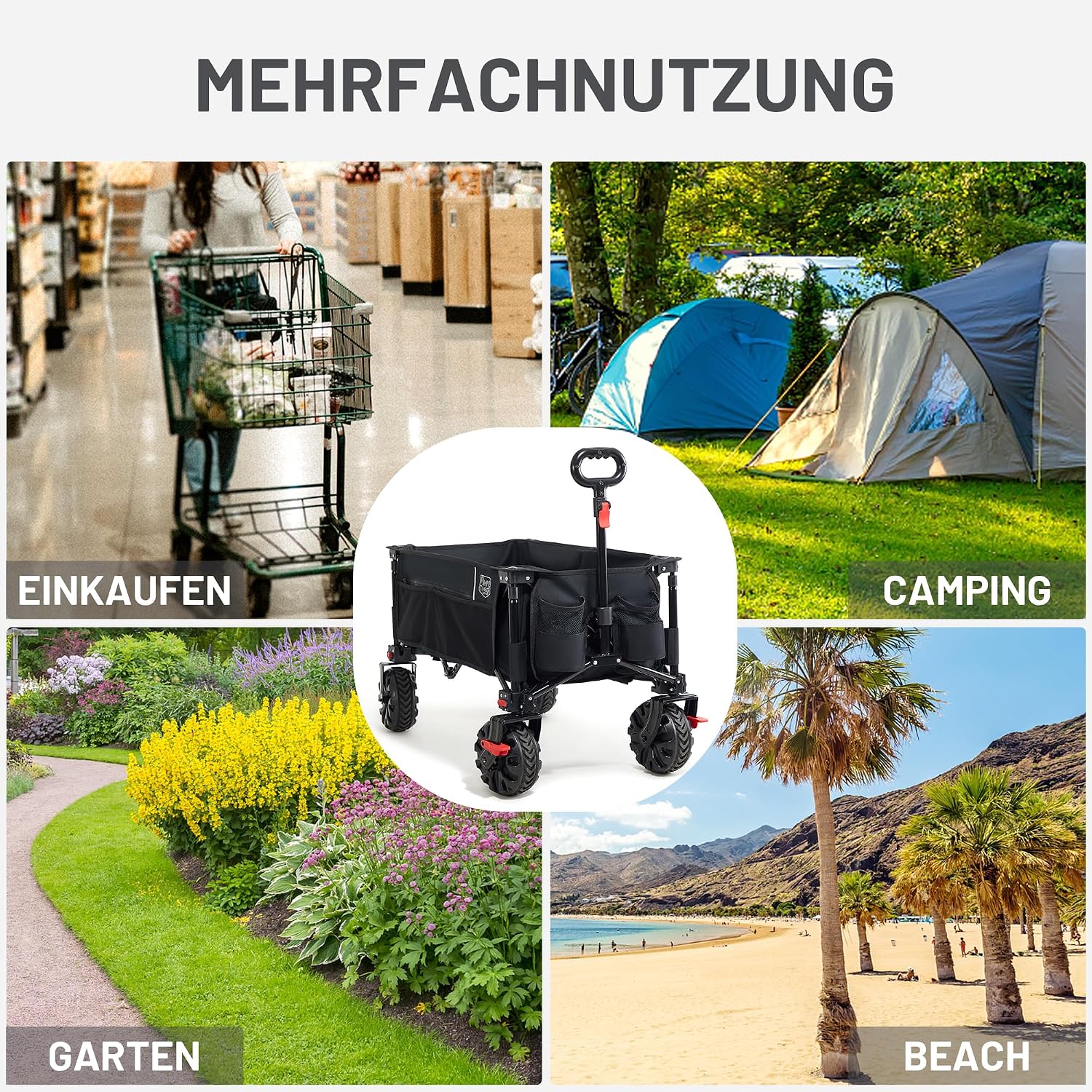 Thumbnail 6 de TIMBER RIDGE XXL Bollerwagen faltbar 200L – Klappbar, Bremsen, Getränkehalter und große Geländereifen