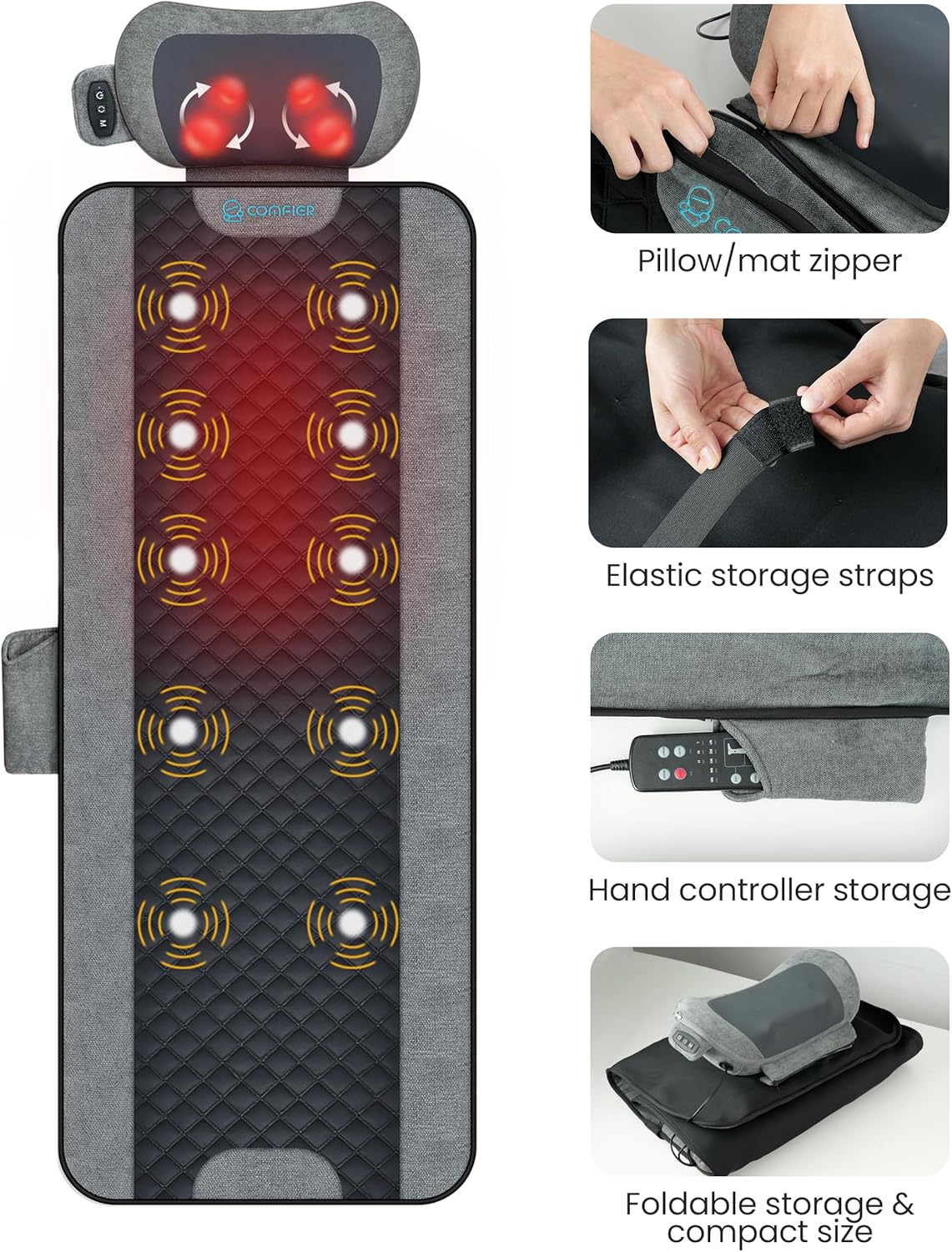 Thumbnail 6 de COMFIER Massage Mats Full Body with Heat & Vibration (10 motors, detachable shiatsu neck pillow)