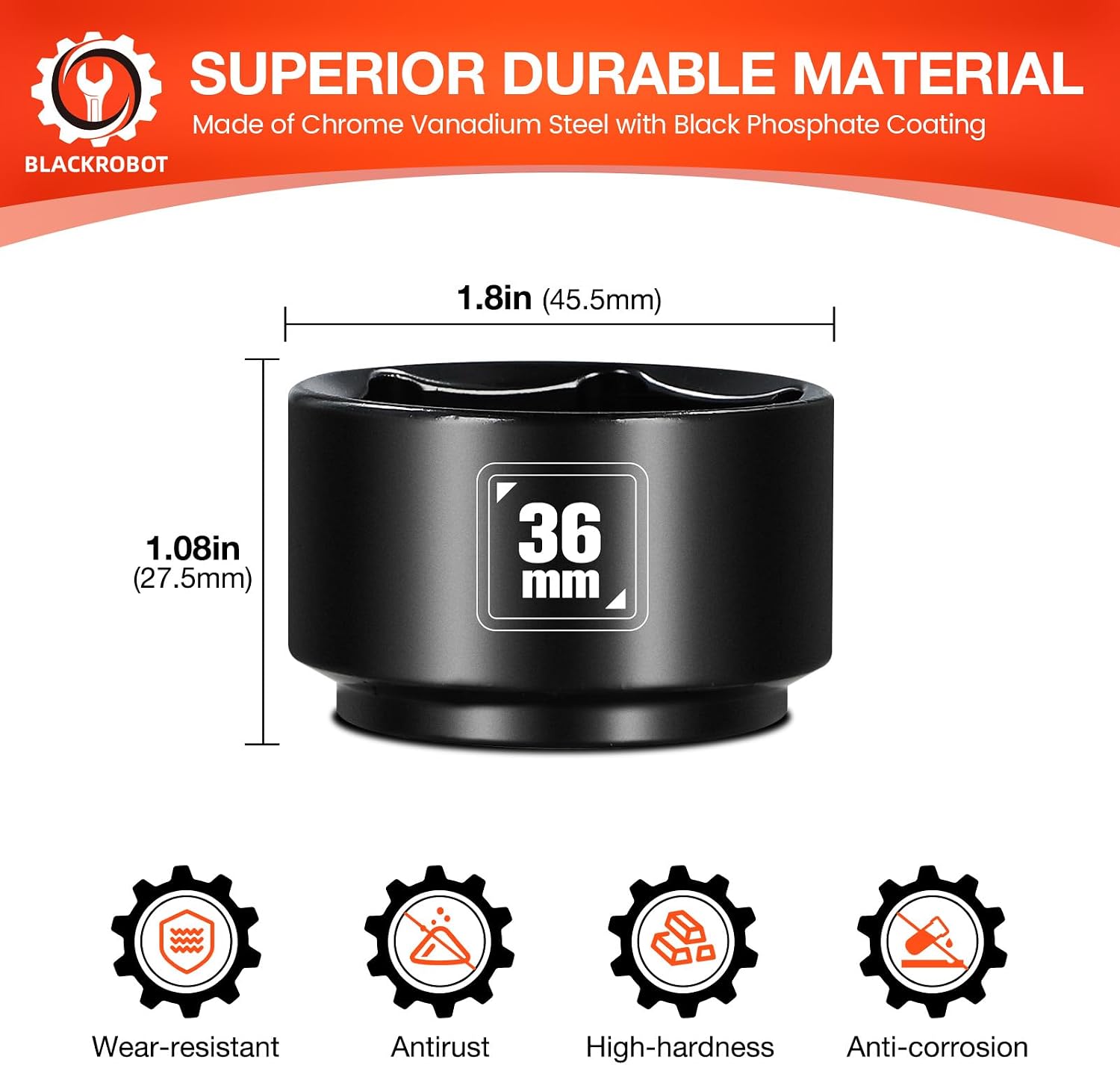 Detalle de BLACKROBOT 36mm Low-Profile Oil Filter Socket, 3/8-Inch Drive, 6-Point