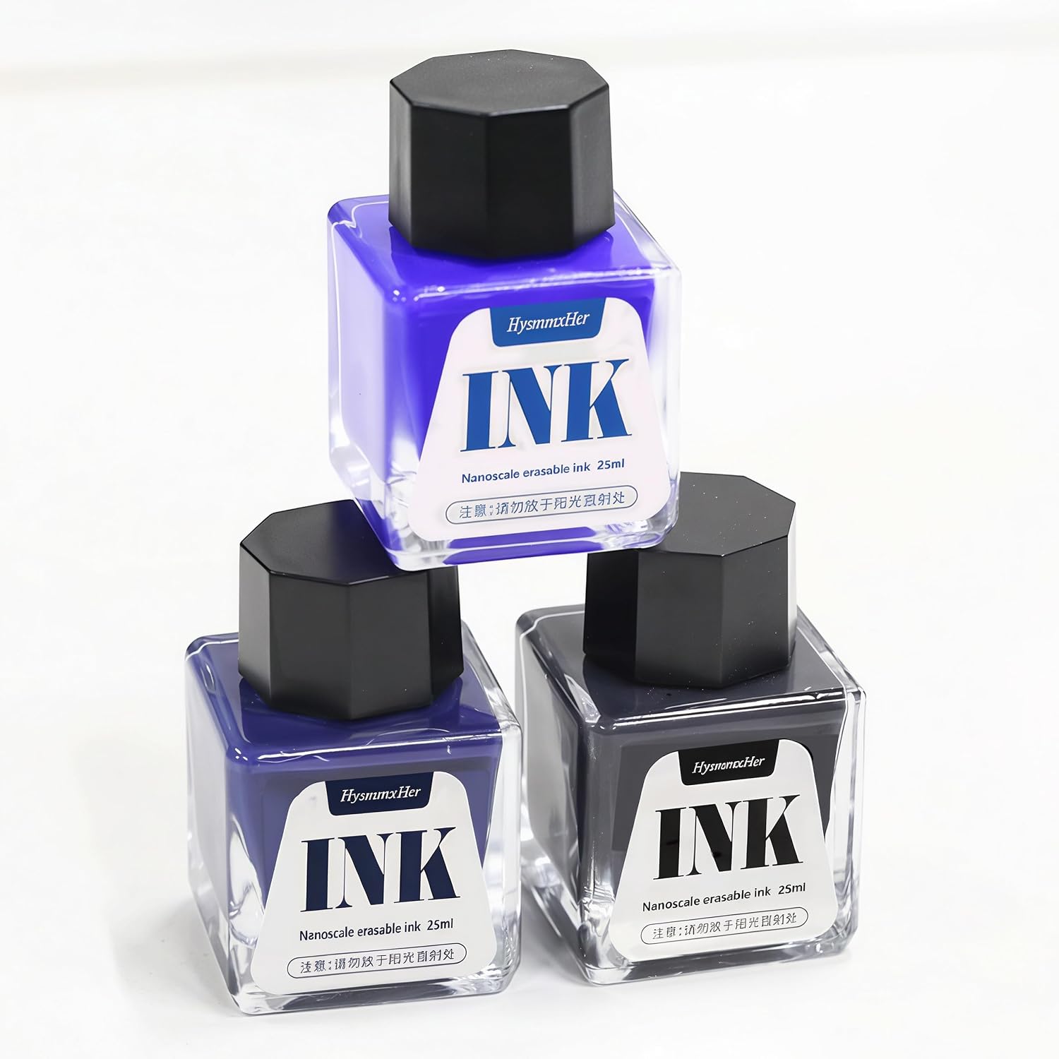 Detalle de HysmmxHer 消せるブルーインク 万年筆用 25ml ガラスボトル・スクリューキャップ