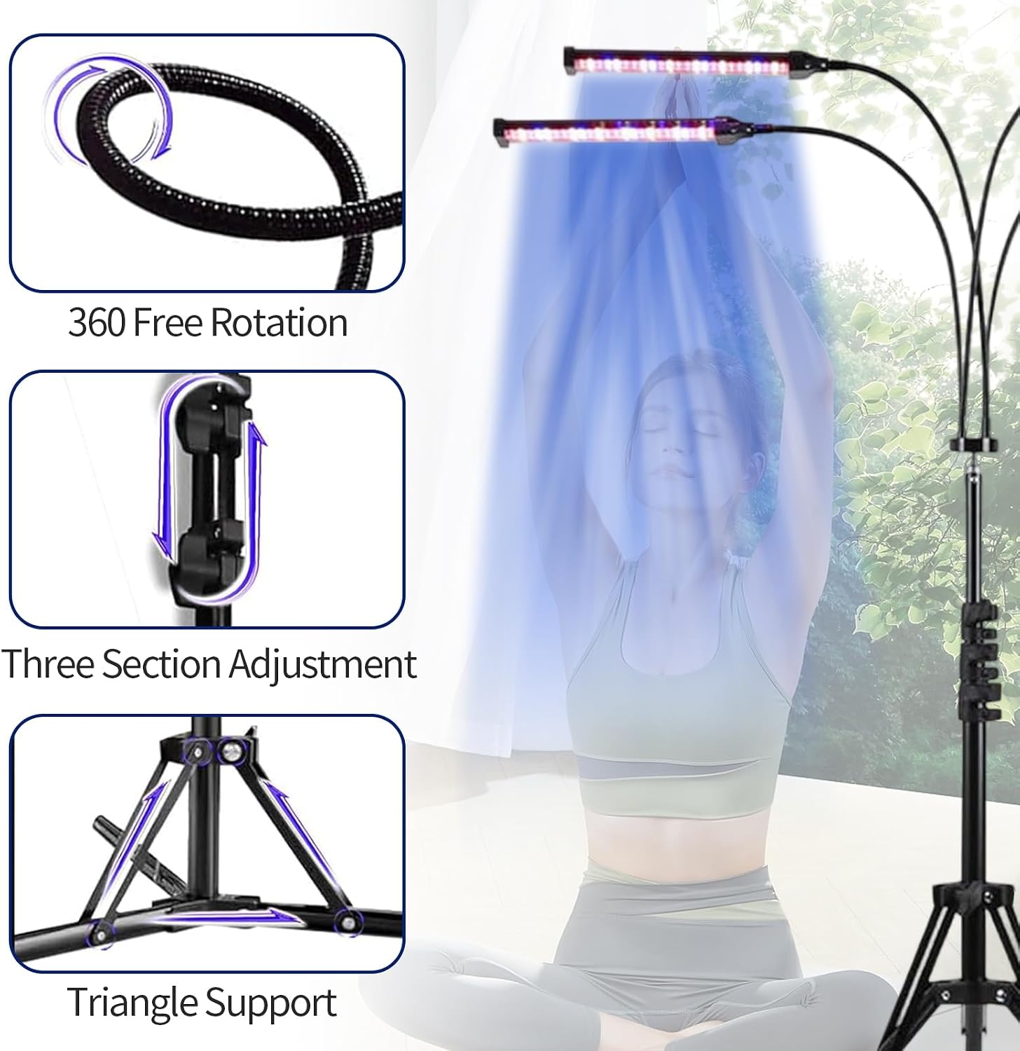 Detalle de Tanning Lamp for Home with Dual-Wavelength Blue Light (460nm & 490nm) — 60W, 4-Head Adjustable Stand