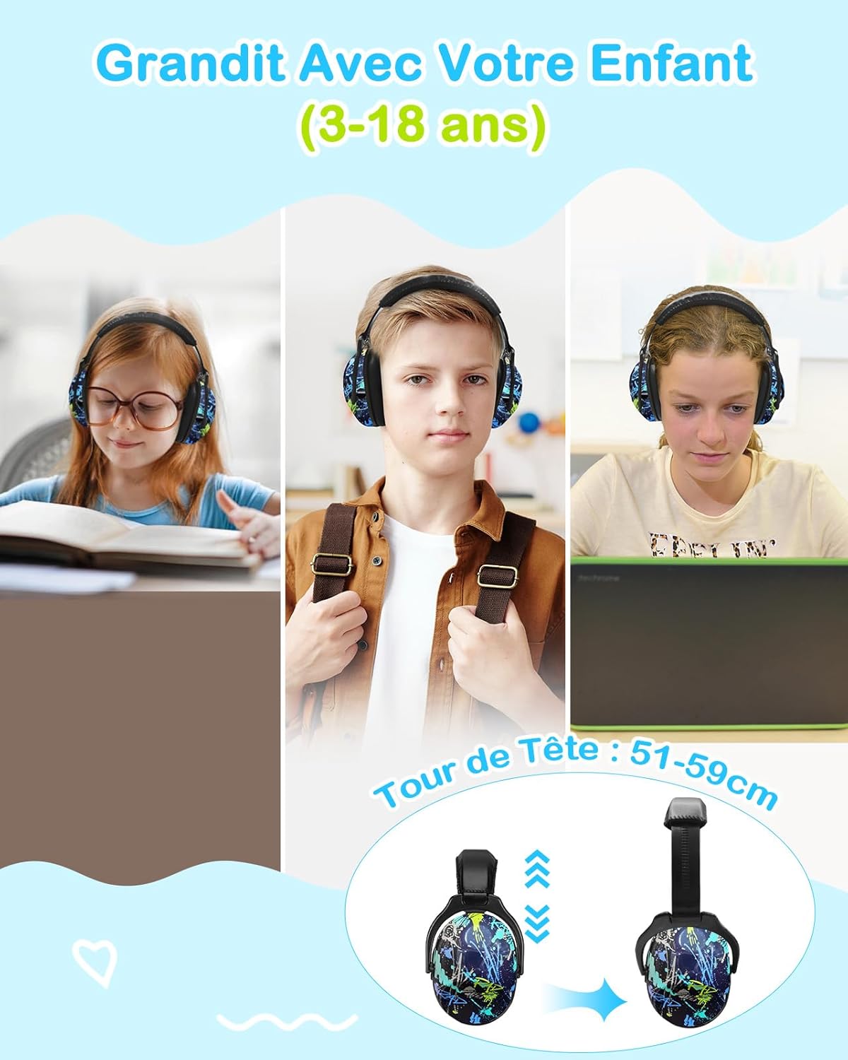 Thumbnail 5 de ZOHAN 030 casque anti-bruit enfant pliable et réglable, SNR 25 dB