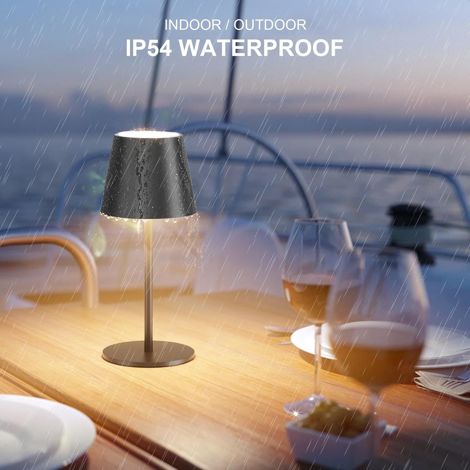 Detalle de lundwa dimmbare Akku-Tischleuchte (2er-Set, 26 cm) mit USB-Ladung, 3 W und 3000 K, IP54 (Schwarz)