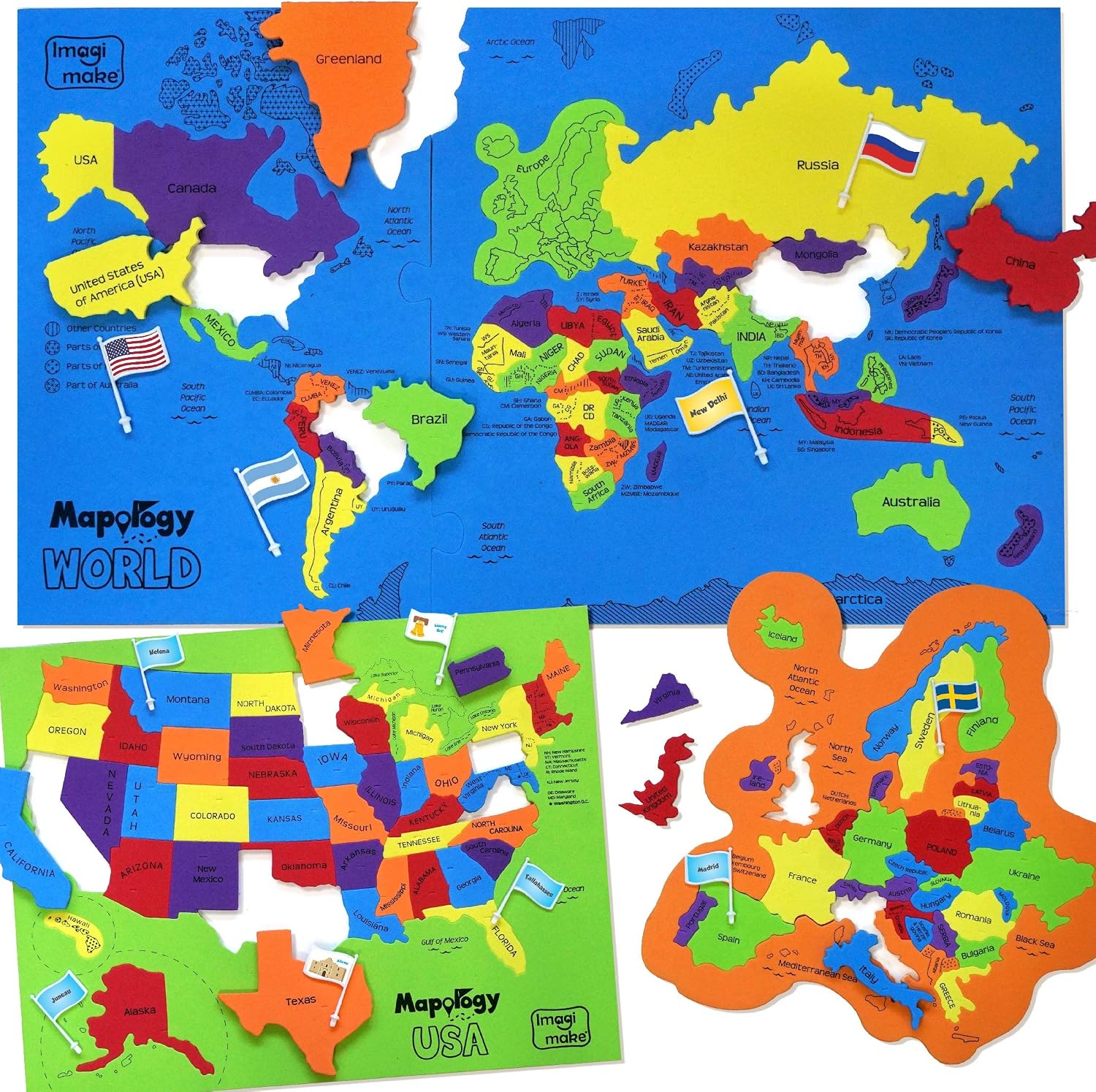 Detalle de Imagimake Mapology USA & World Map Puzzle