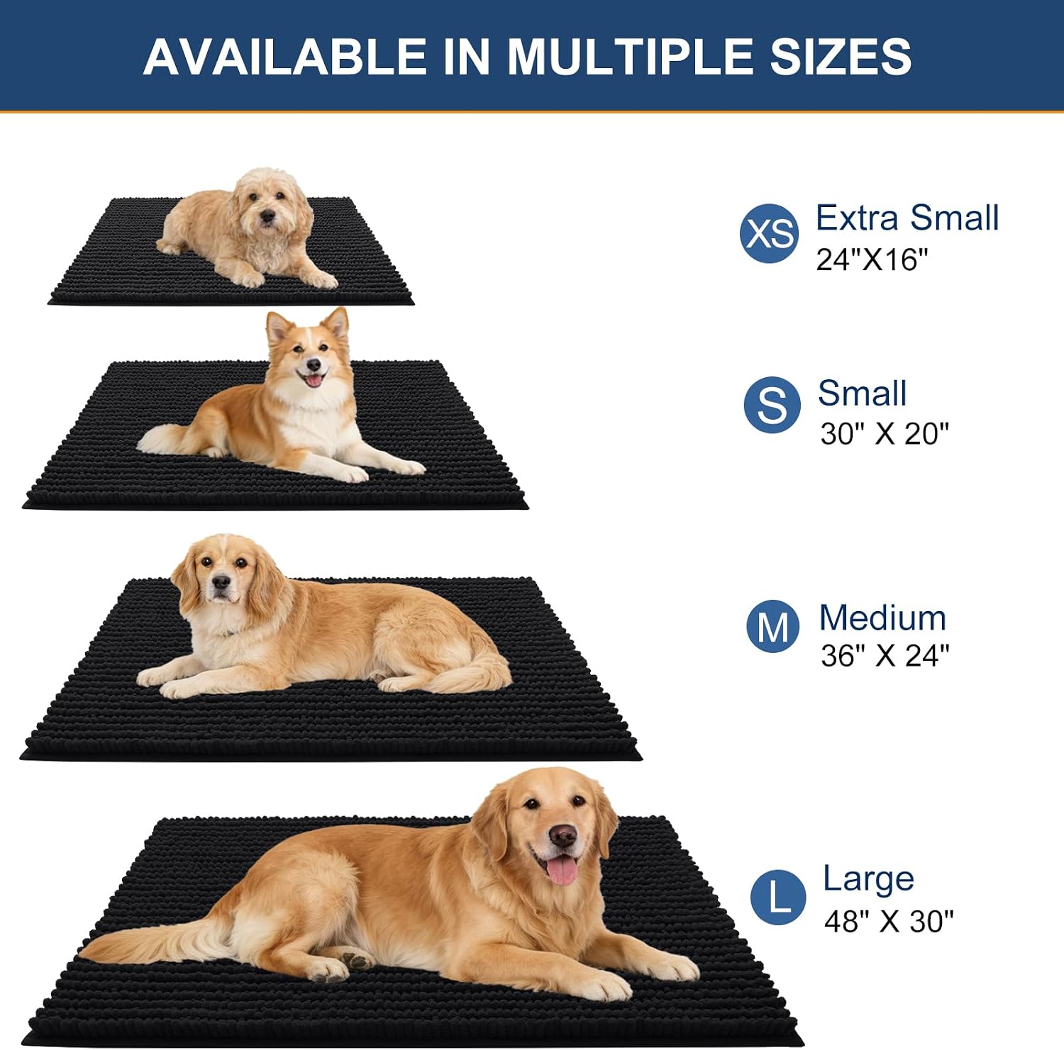 Detalle 2 de OLANLY Chenille Dog Door Mat, 24 x 16, Black, Non-Slip and Machine Washable