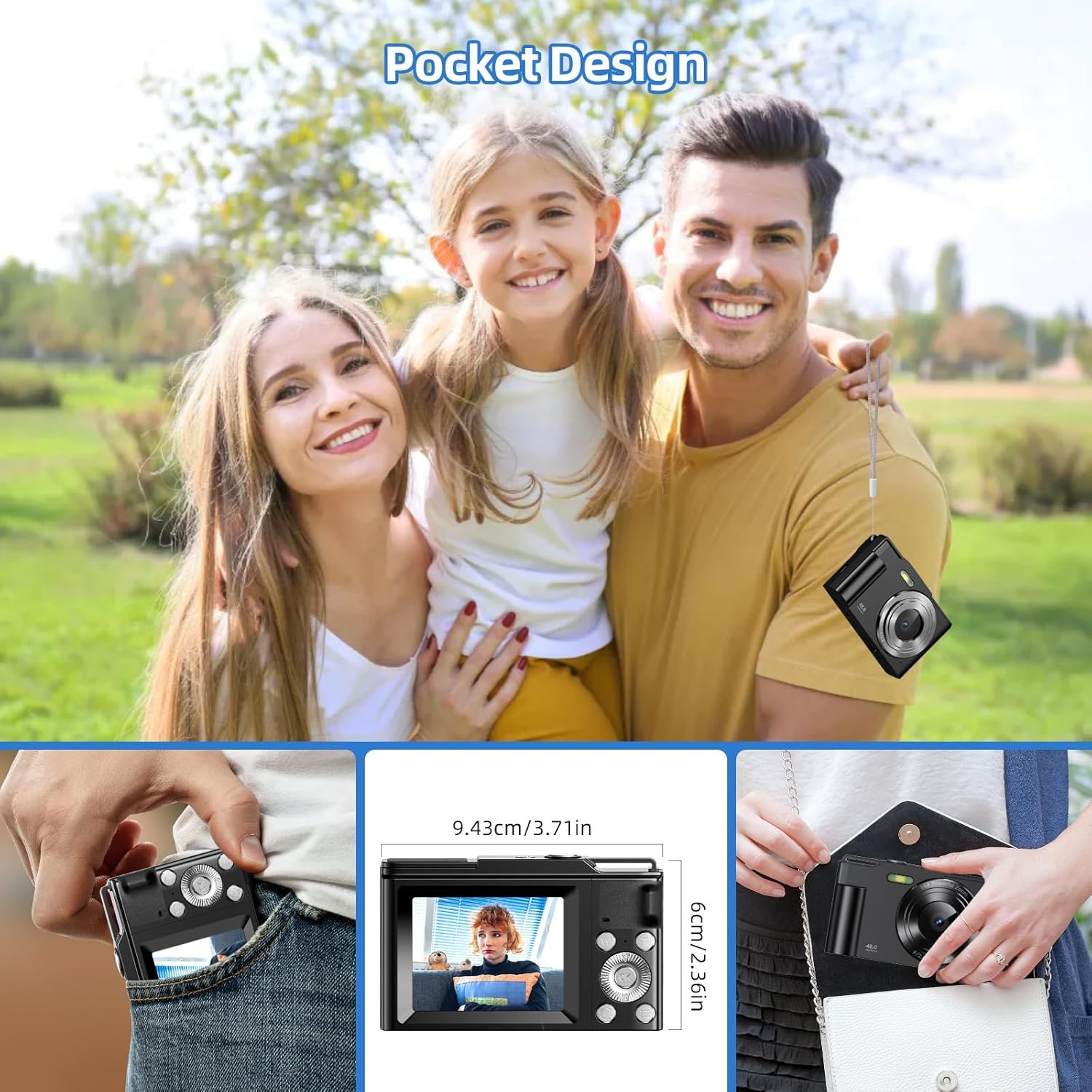 Detalle de MaxMango 1080P Digitalkamera – Kompaktkamera mit 16x Zoom, 2,4'' Display, 8GB Speicher