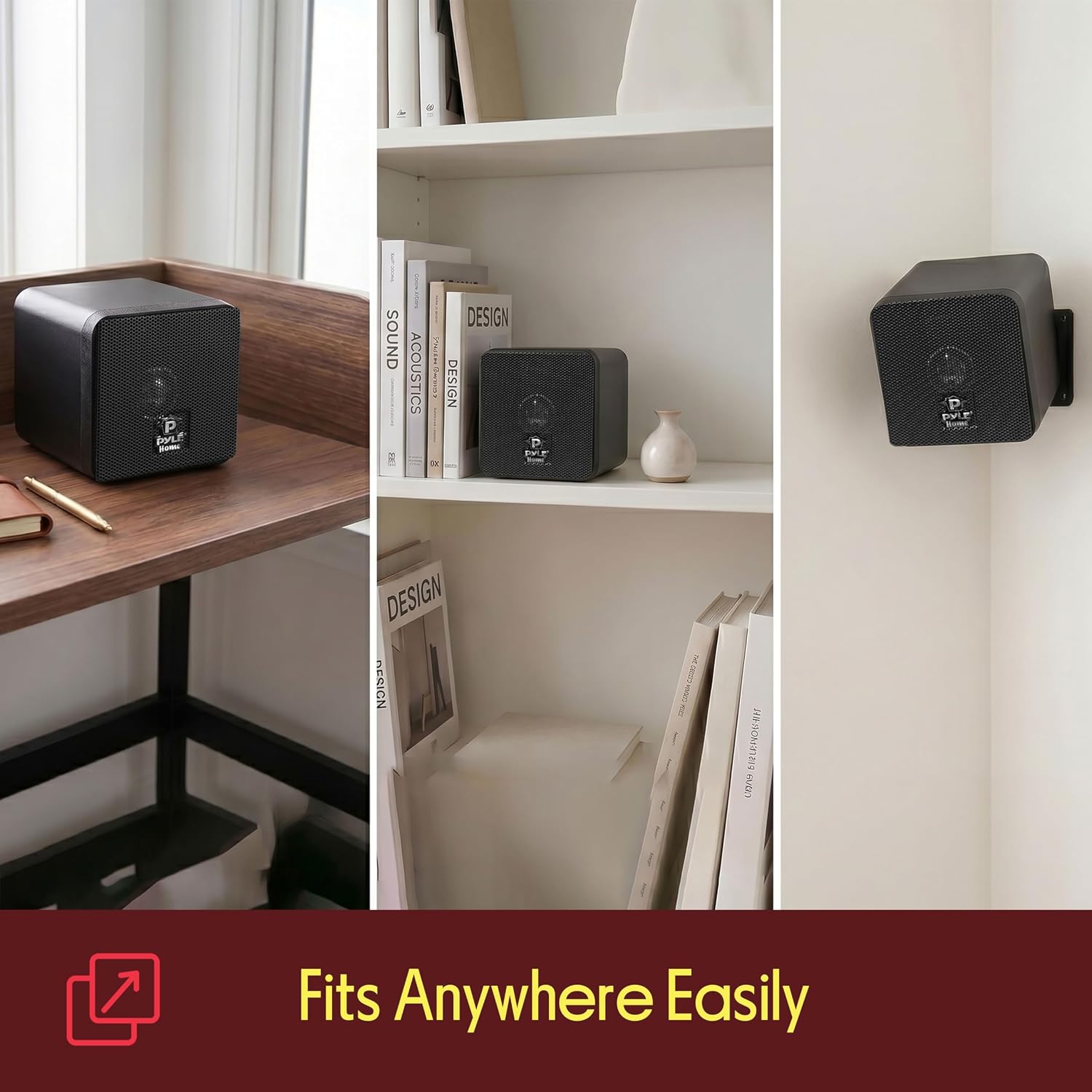 Detalle de Pyle 7.6cm Mini Cube Bookshelf Speakers — 100W Pair for Home Audio