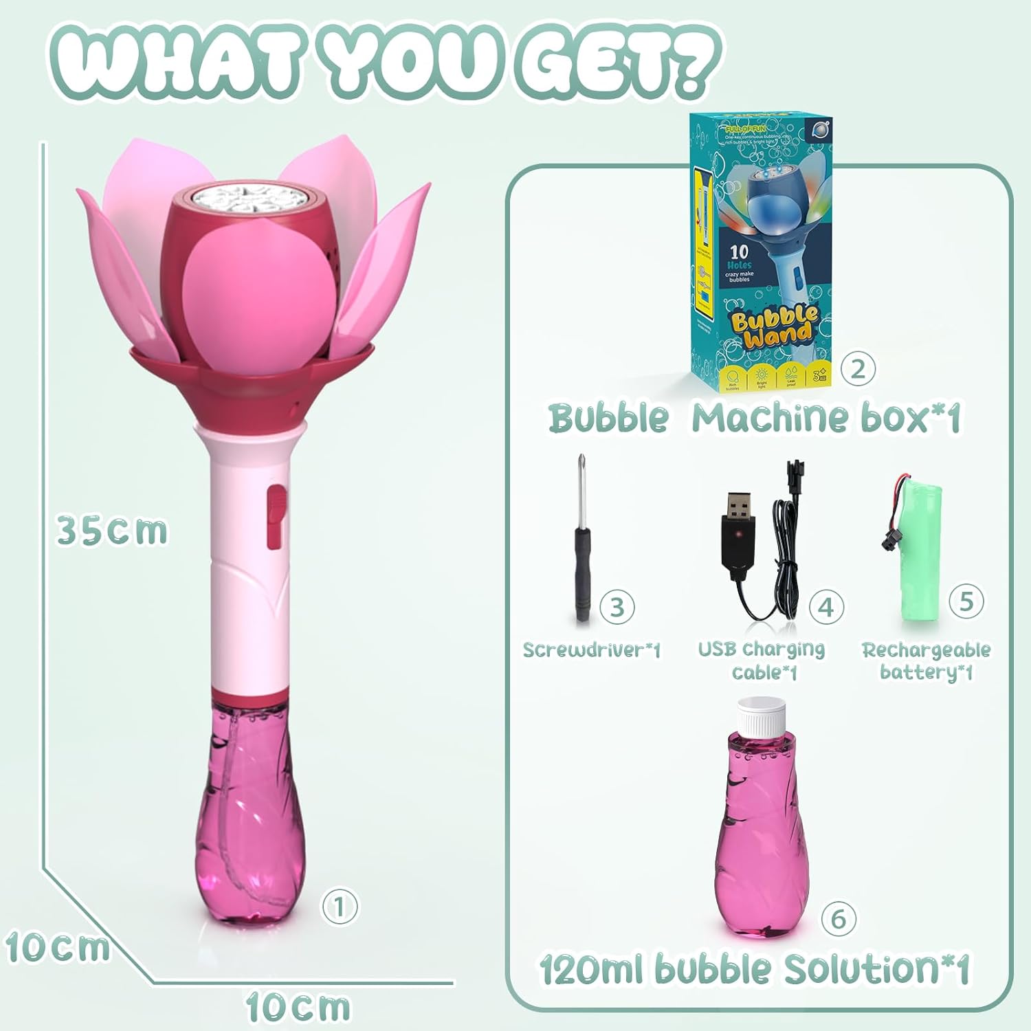 Detalle de PANACARE Blumen Seifenblasenstab – Elektrische Seifenblasenmaschine für Kinder (Pink)