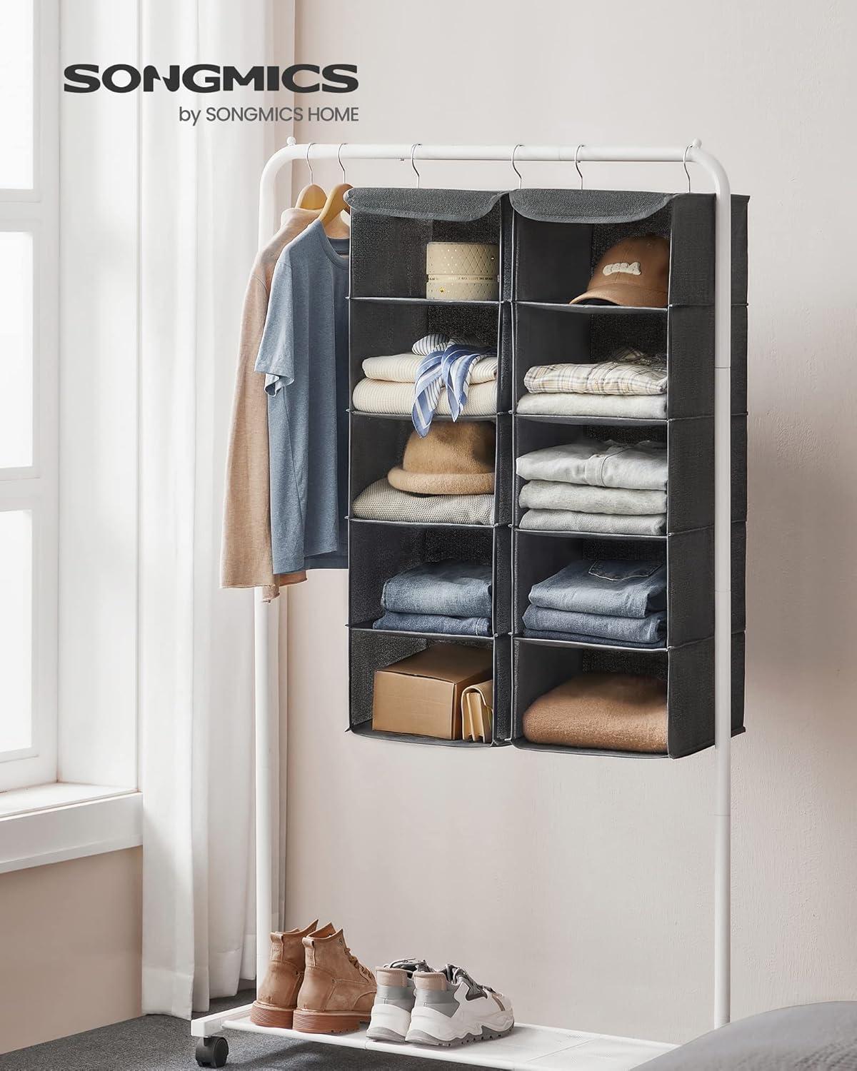 Thumbnail 1 de SONGMICS RCH005G02 Kleiderschrank-Hängesack (faltbar, 2 Stück) – platzsparende Hängeaufbewahrung mit Metallhaken