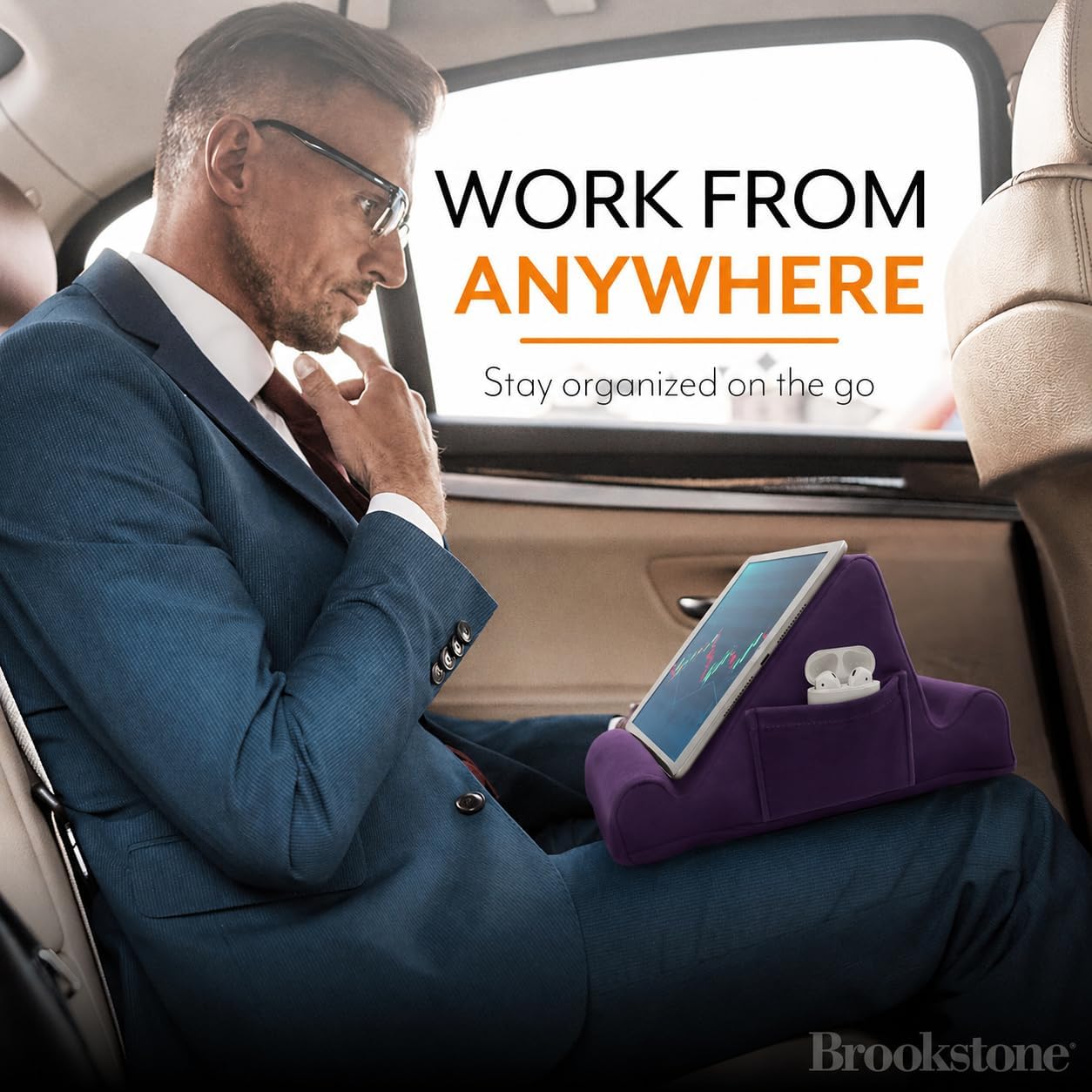 Detalle de Brookstone Tablet Lap Cushion: Memory Foam Hands-Free Tablet Stand in Purple